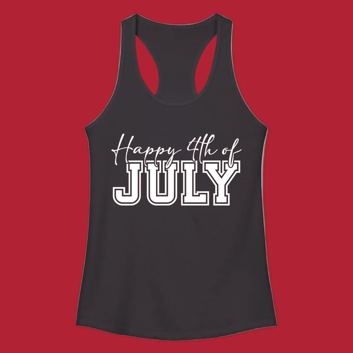 Happy 4th of July typography design with script and collegiate fonts, perfect for patriotic celebrations.