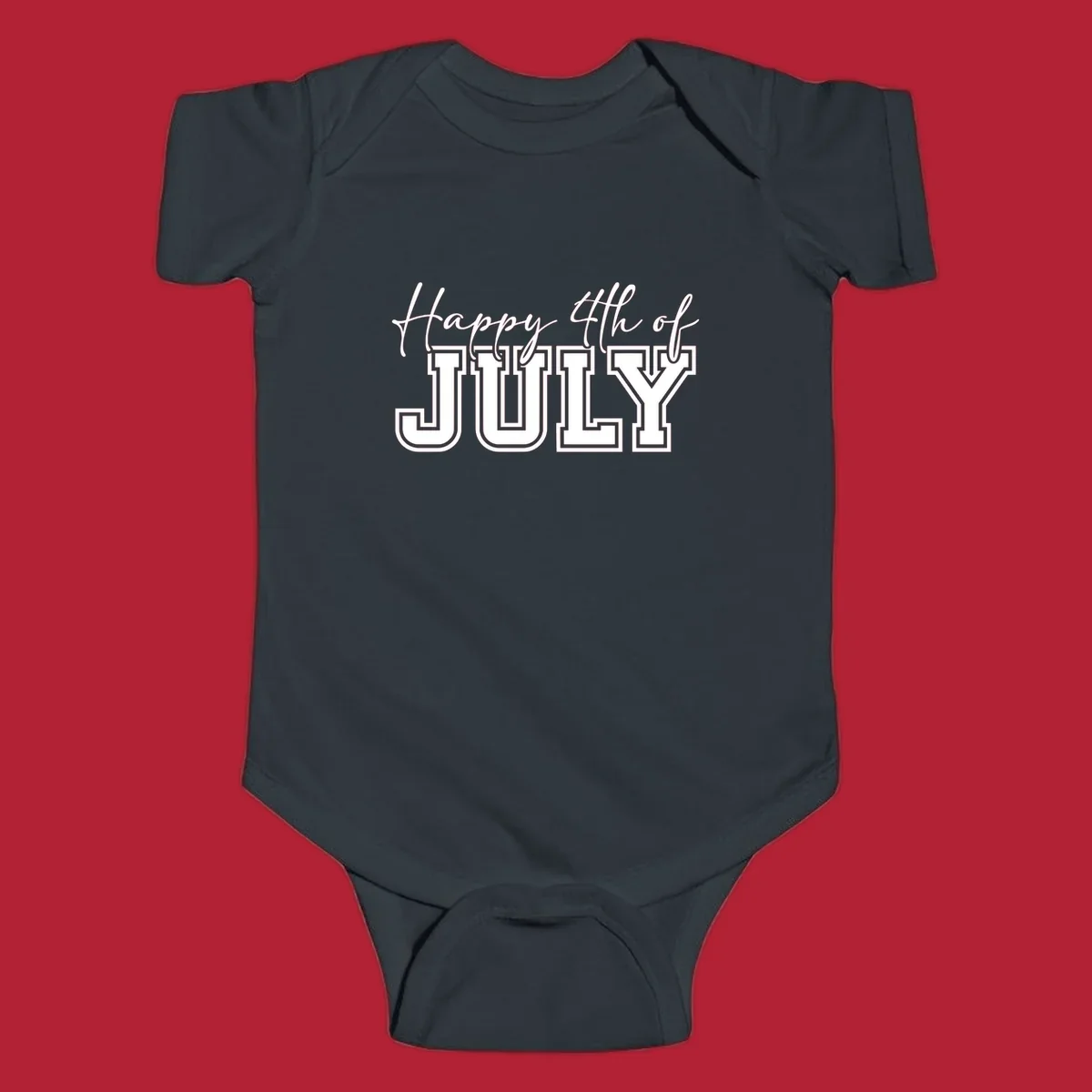 Happy 4th of July typography design with script and collegiate fonts, perfect for patriotic celebrations.