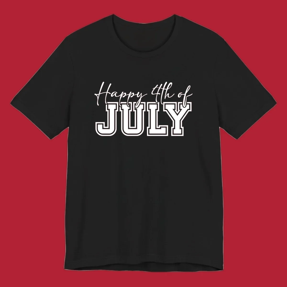 Happy 4th of July typography design with script and collegiate fonts, perfect for patriotic celebrations.