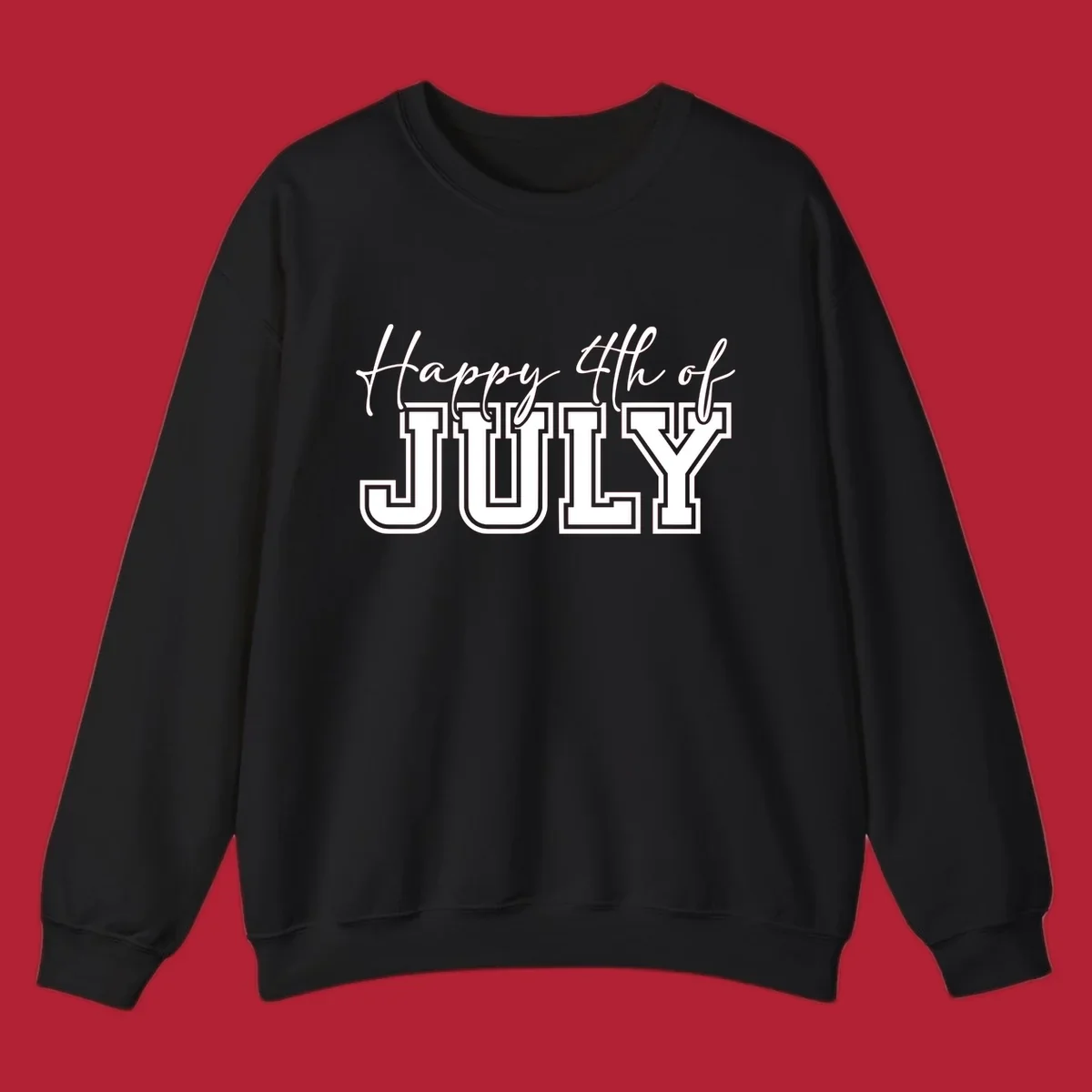 Happy 4th of July typography design with script and collegiate fonts, perfect for patriotic celebrations.