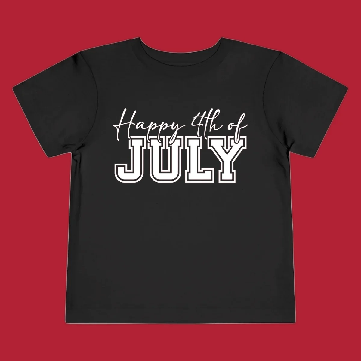 Happy 4th of July typography design with script and collegiate fonts, perfect for patriotic celebrations.