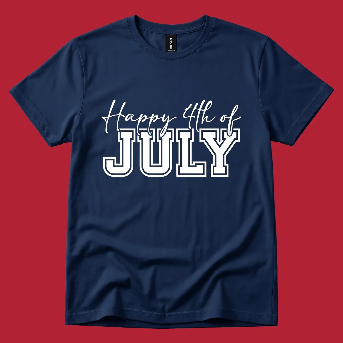 Happy 4th of July typography design with script and collegiate fonts, perfect for patriotic celebrations.