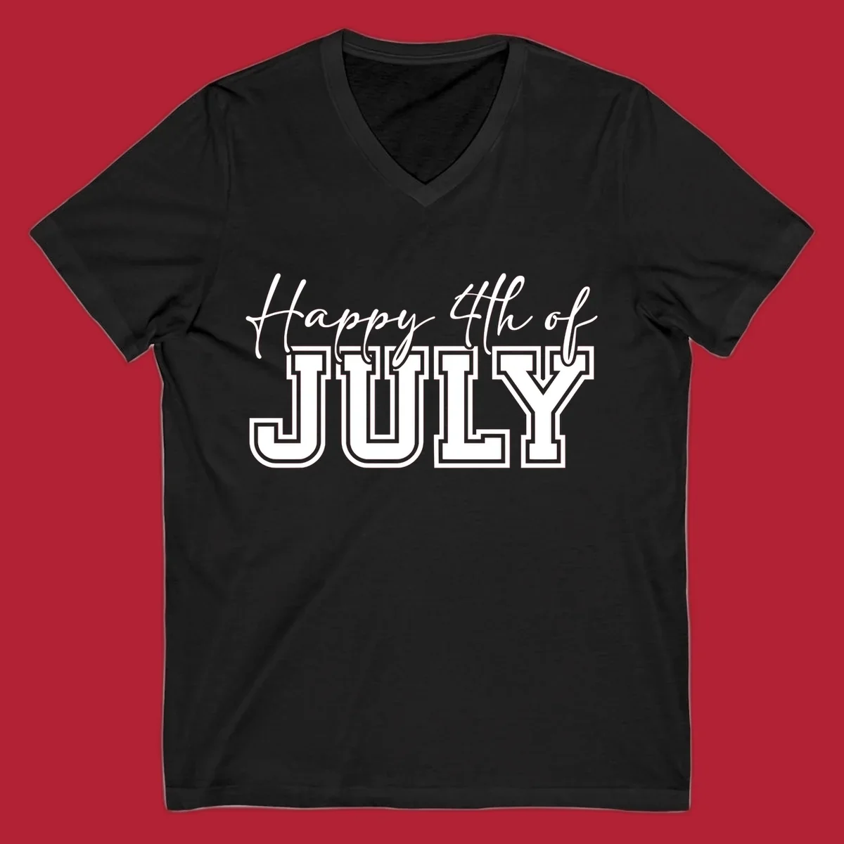 Happy 4th of July typography design with script and collegiate fonts, perfect for patriotic celebrations.
