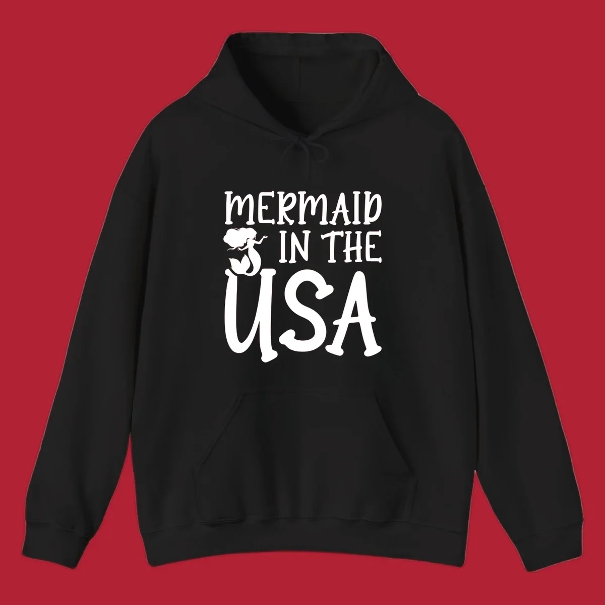 A white graphic features a mermaid illustration and the text 'MERMAID IN THE USA' for a patriotic mermaid design.