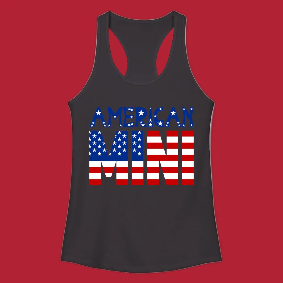 The words 'AMERICAN MINI' are stylized with the American flag design, featuring stars and stripes.