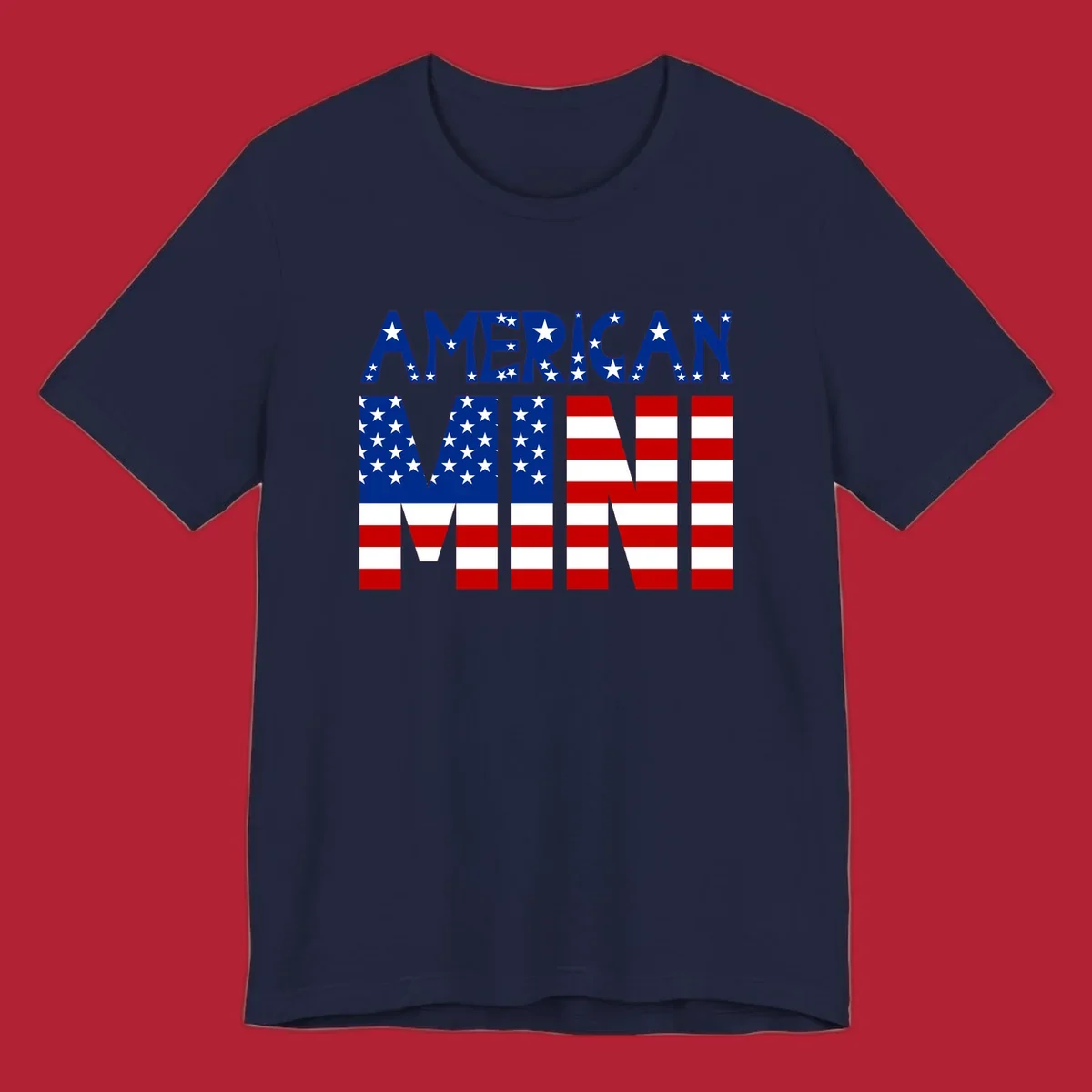 The words 'AMERICAN MINI' are stylized with the American flag design, featuring stars and stripes.