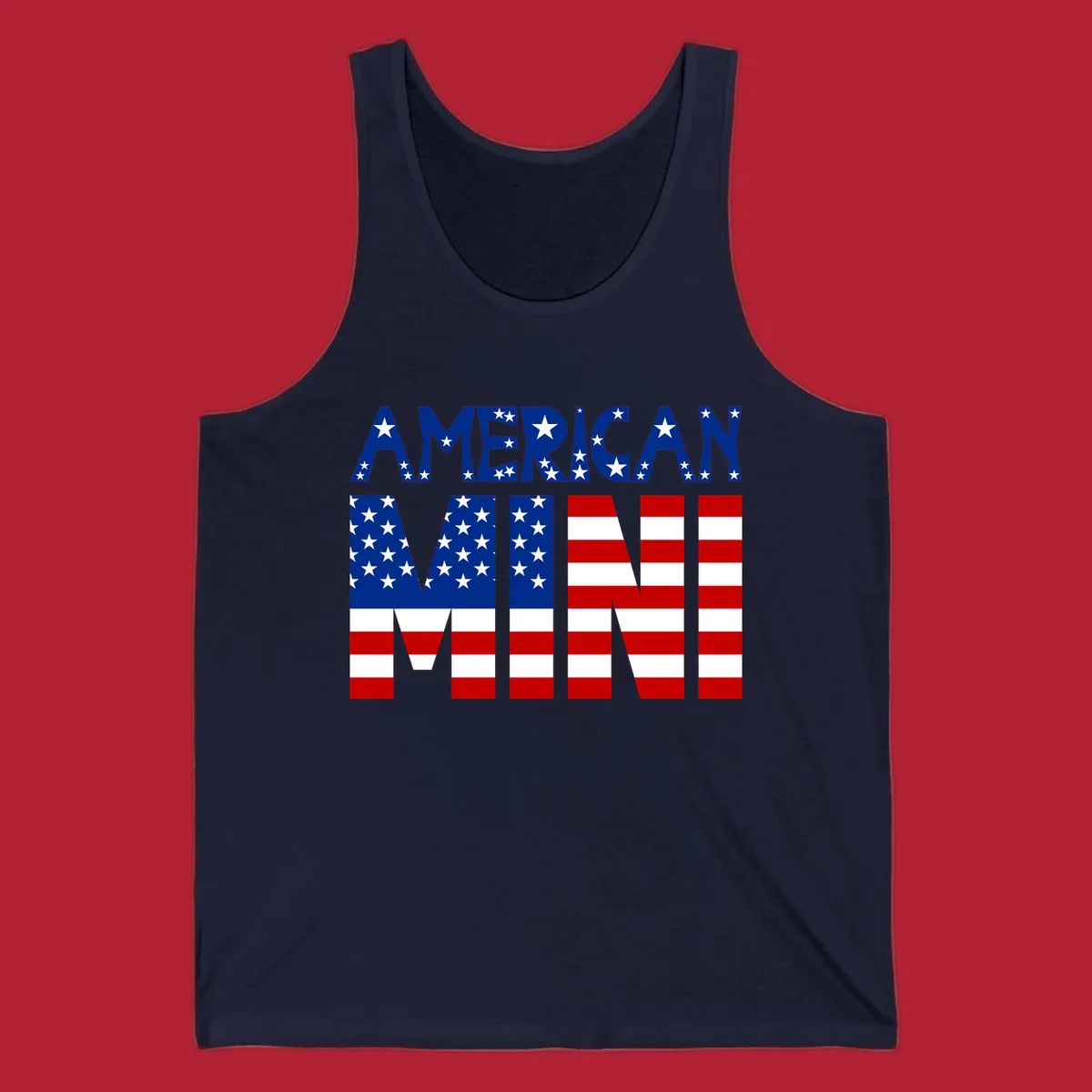 The words 'AMERICAN MINI' are stylized with the American flag design, featuring stars and stripes.