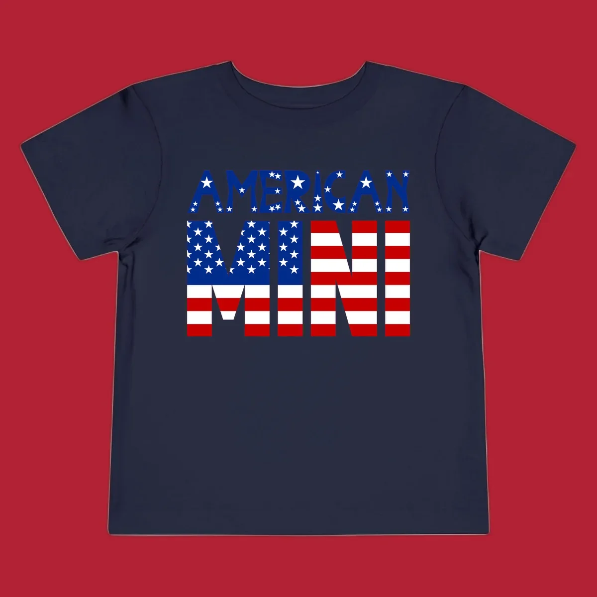 The words 'AMERICAN MINI' are stylized with the American flag design, featuring stars and stripes.
