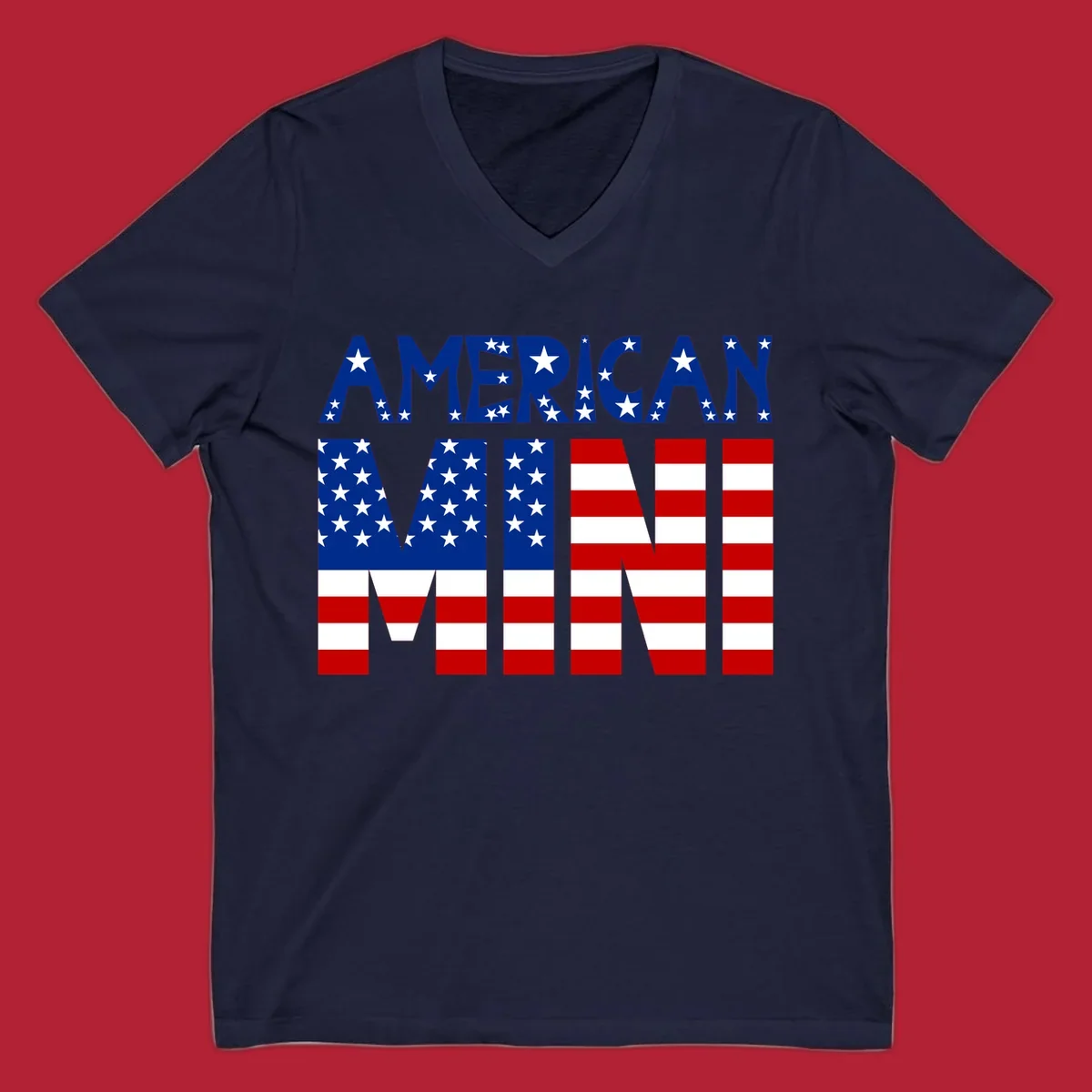 The words 'AMERICAN MINI' are stylized with the American flag design, featuring stars and stripes.