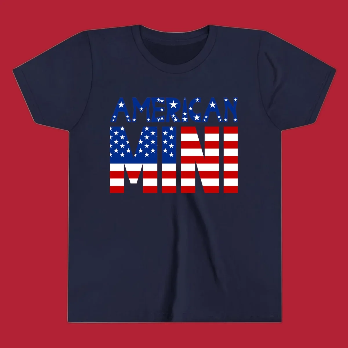 The words 'AMERICAN MINI' are stylized with the American flag design, featuring stars and stripes.