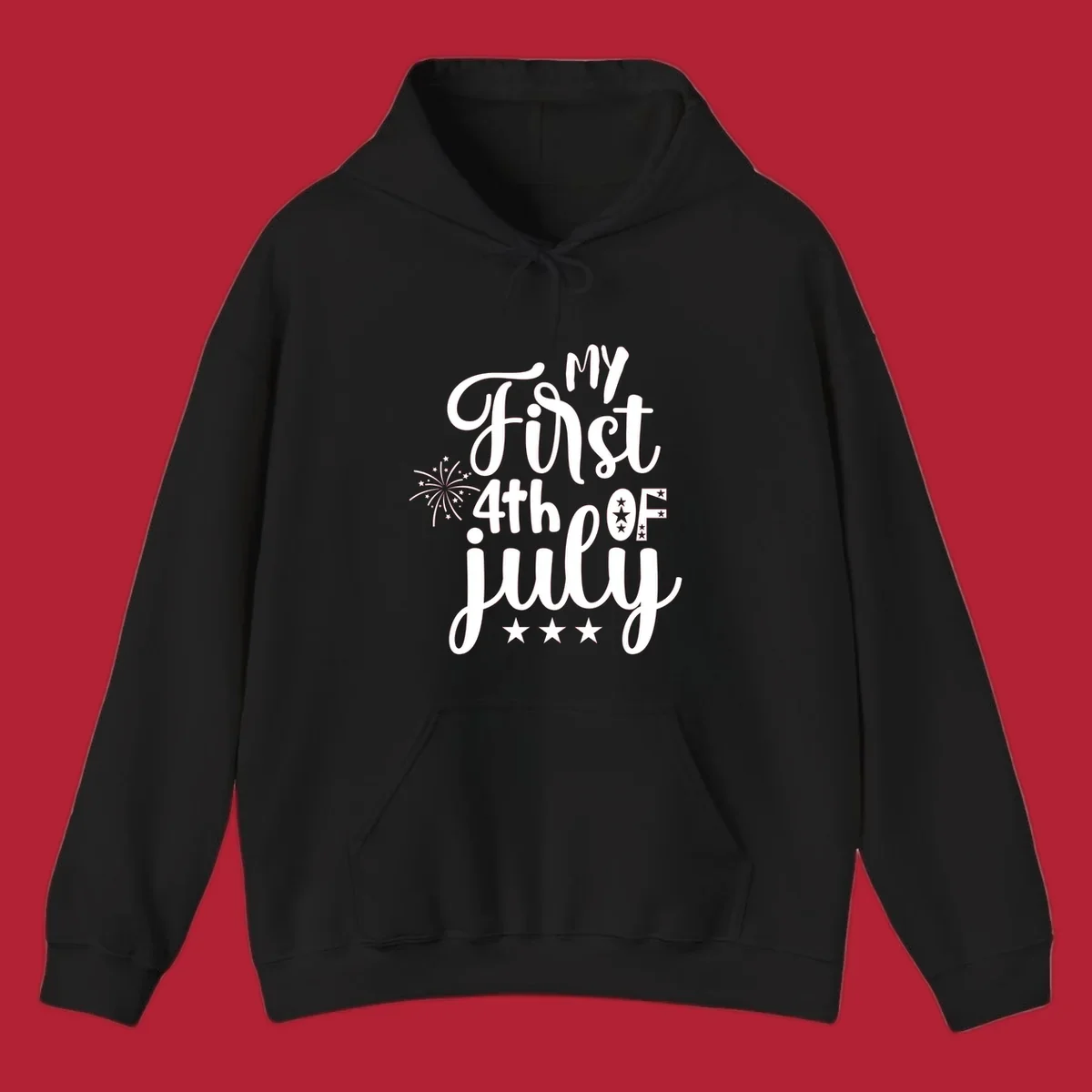 A design featuring the text 'MY First 4th OF July' in a mix of script and bold fonts, with fireworks and stars, ideal for my-first-fourth-of-july.