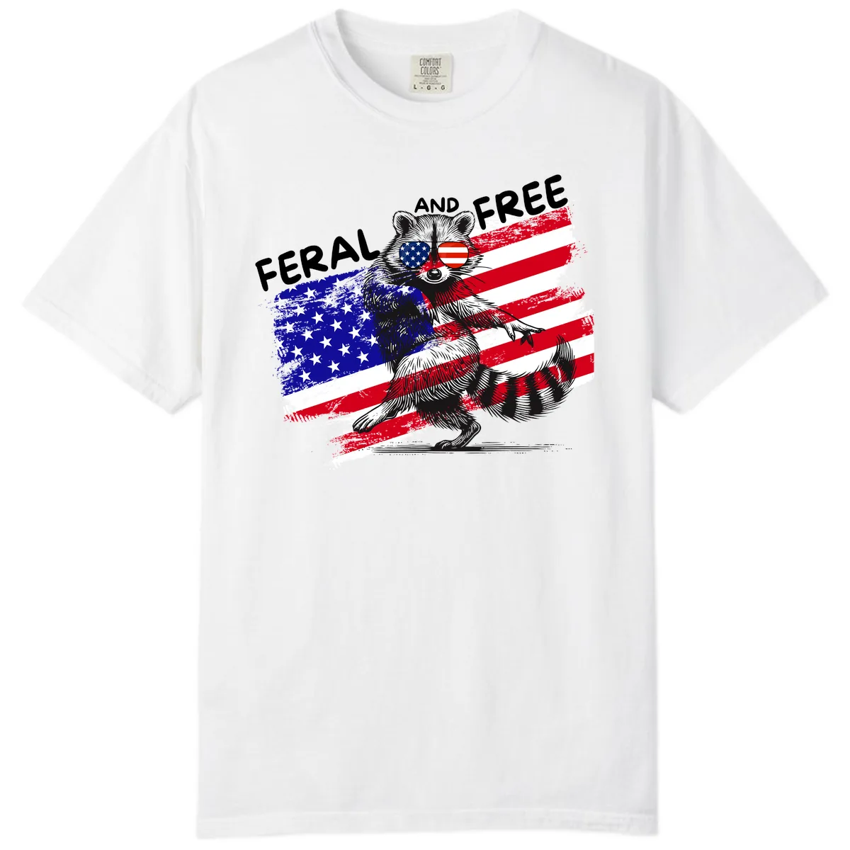 Feral And Free Raccoon American Flag Comfort Color in White