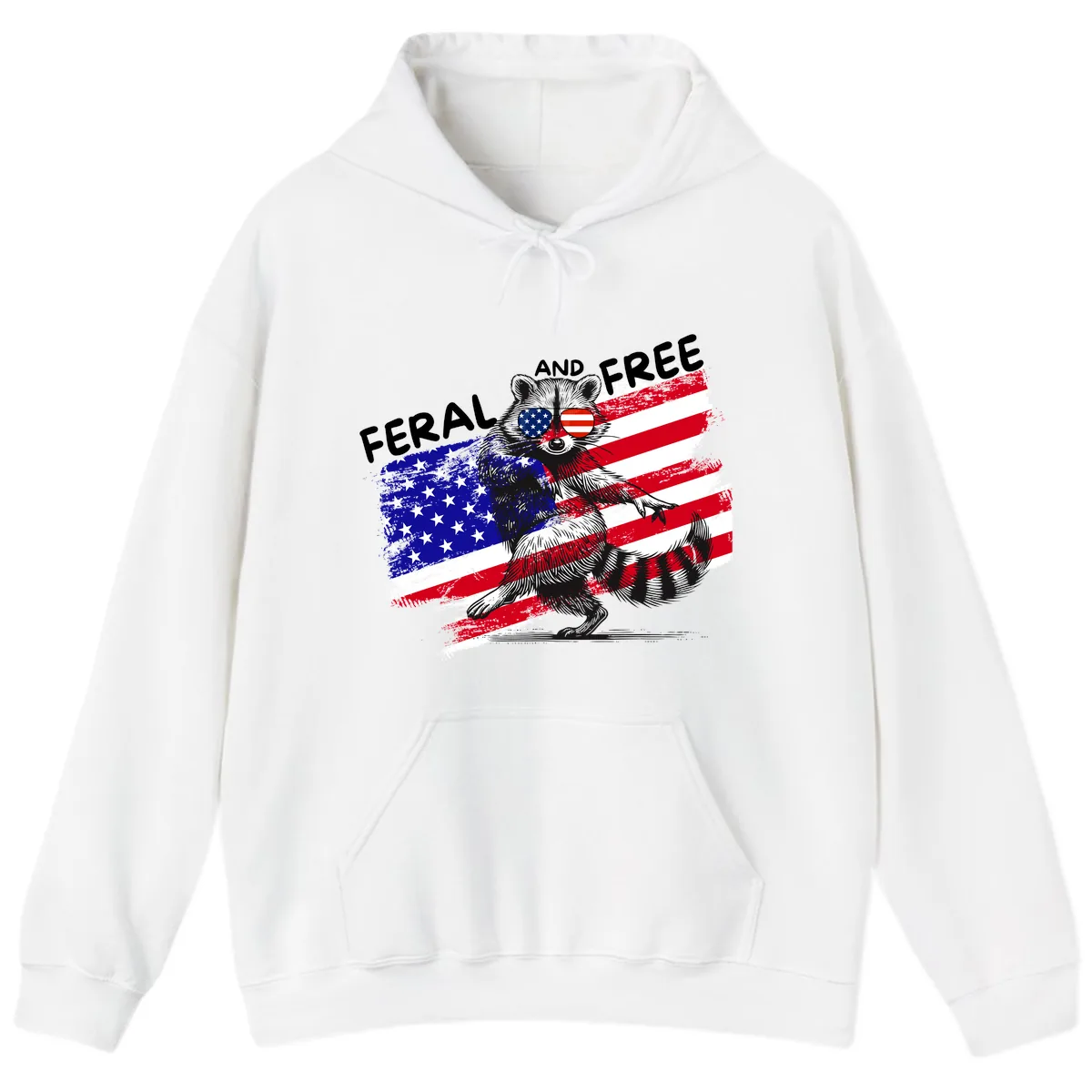 Feral And Free Raccoon American Flag Hoodie in White