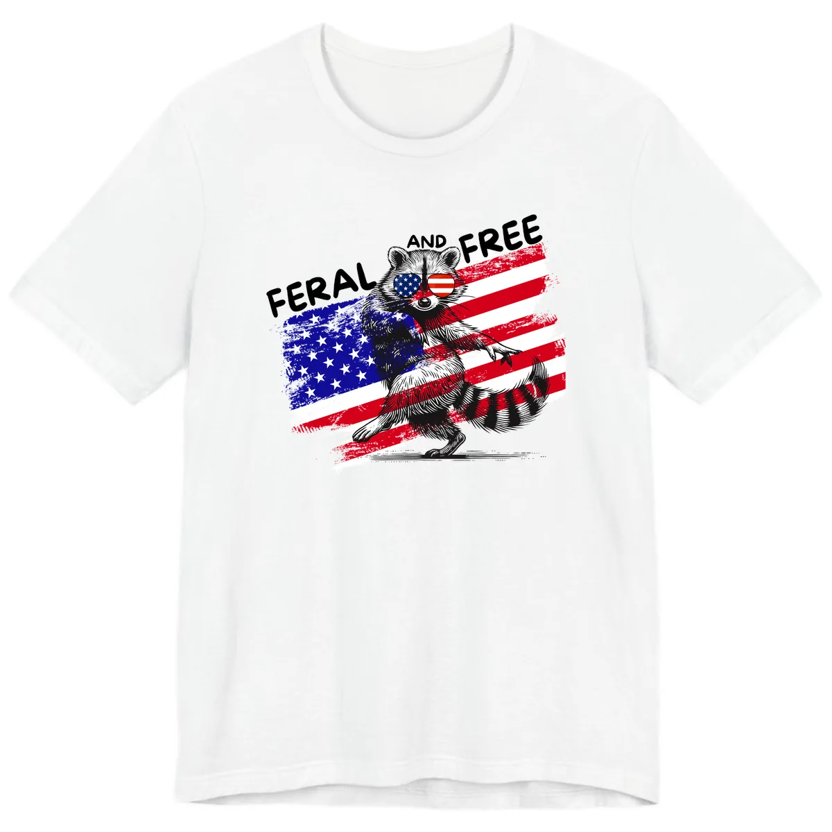 Feral And Free Raccoon American Flag Premium T-Shirt in White
