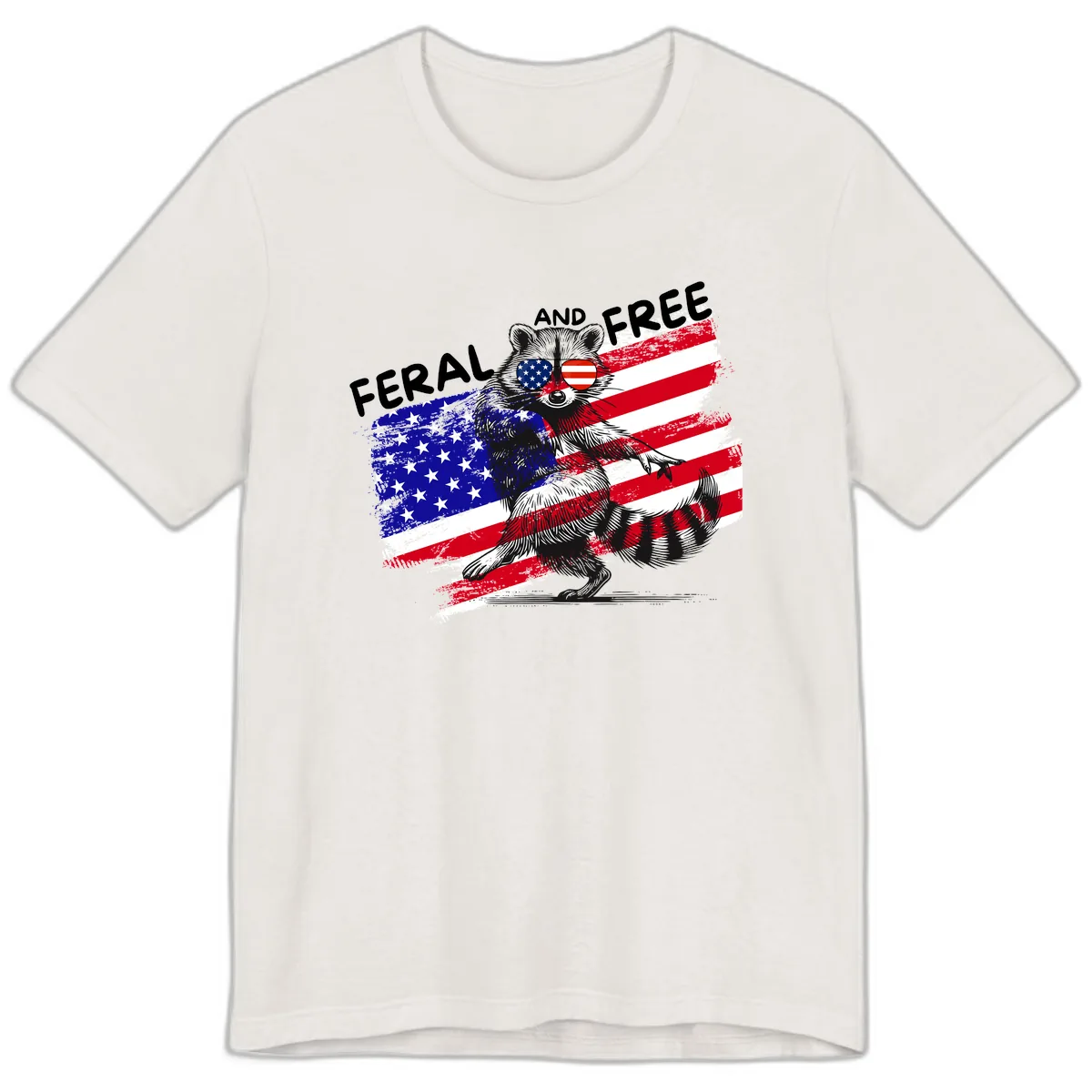 Feral And Free Raccoon American Flag Premium T-Shirt in Vintage White