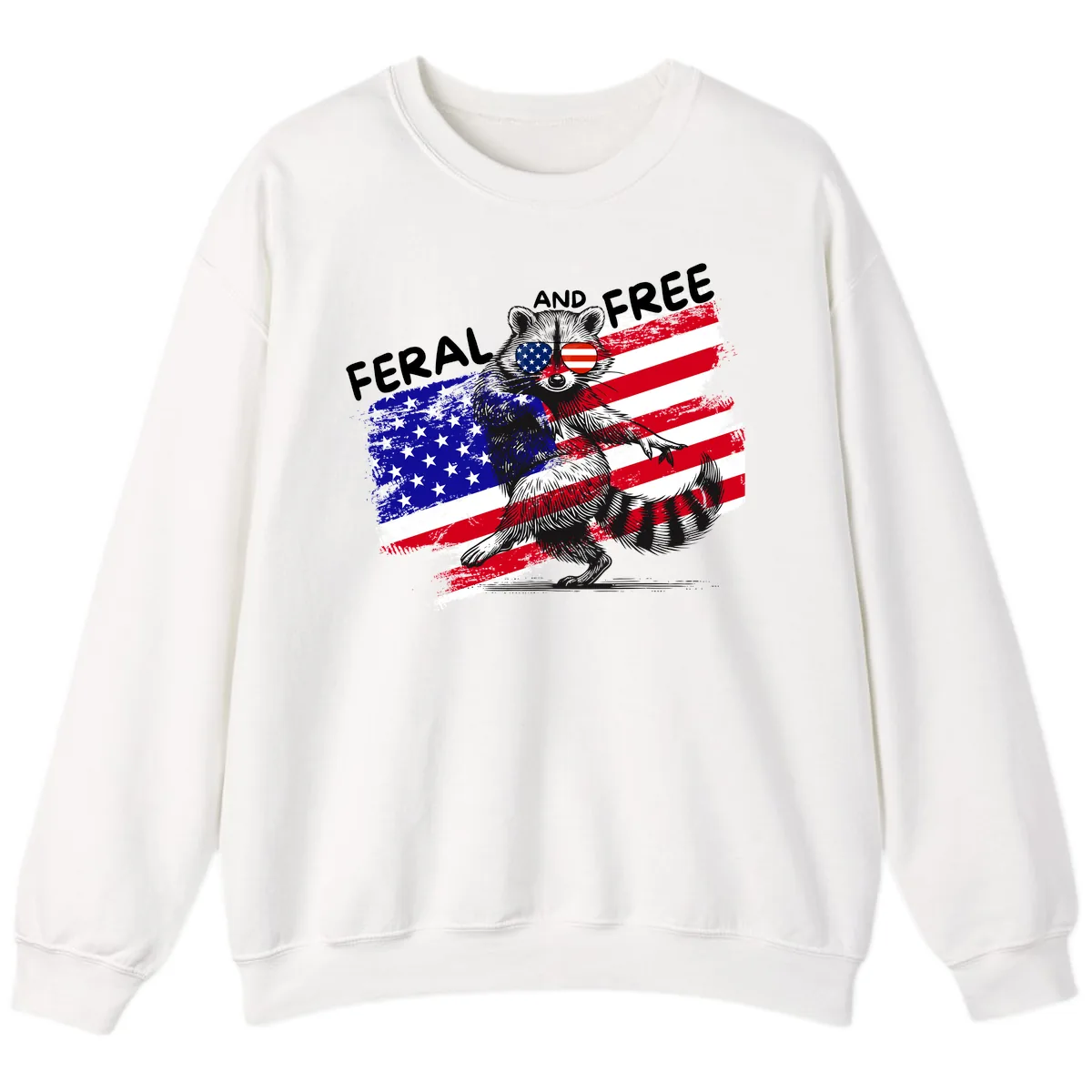 Feral And Free Raccoon American Flag Sweatshirt in White