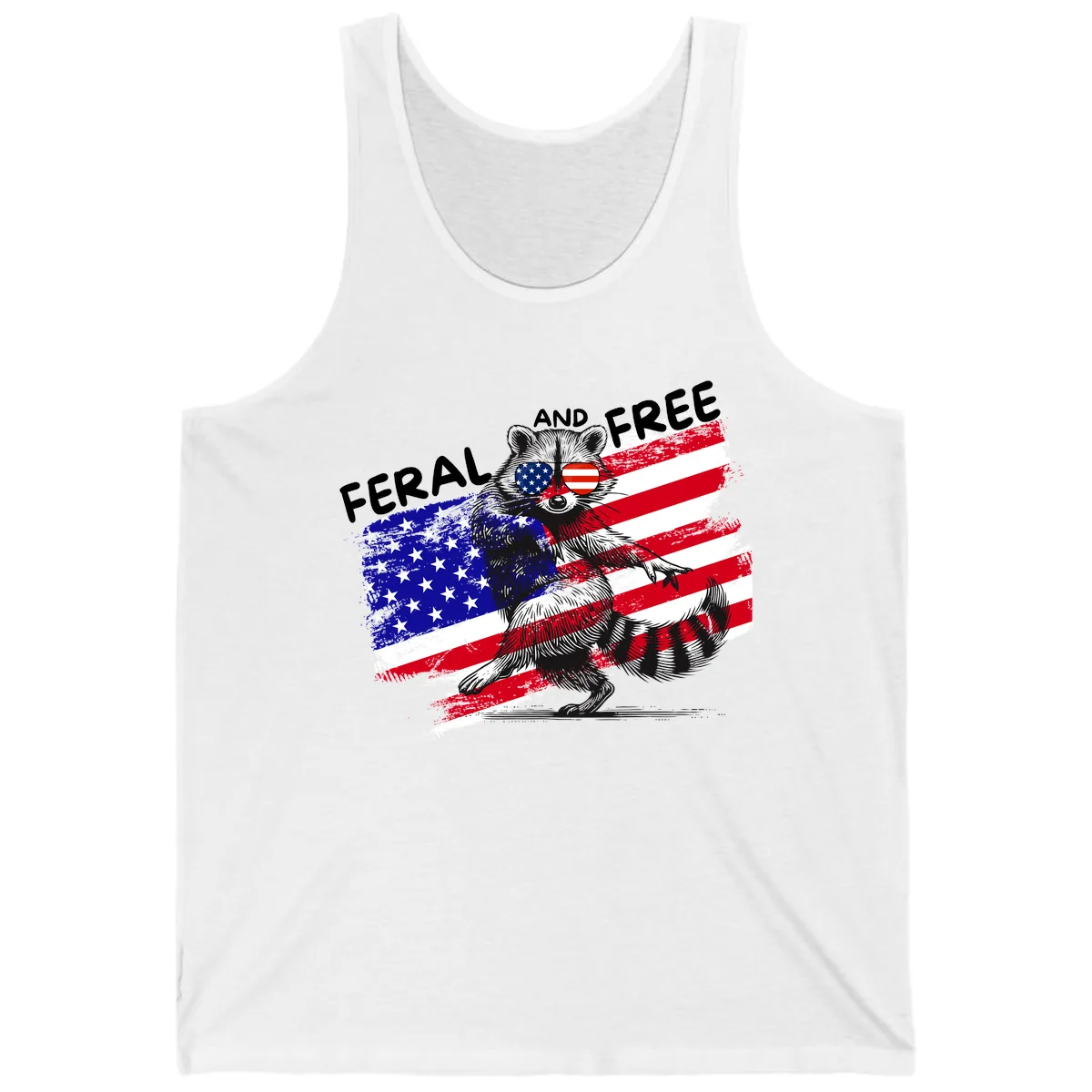 Feral And Free Raccoon American Flag Tank in White