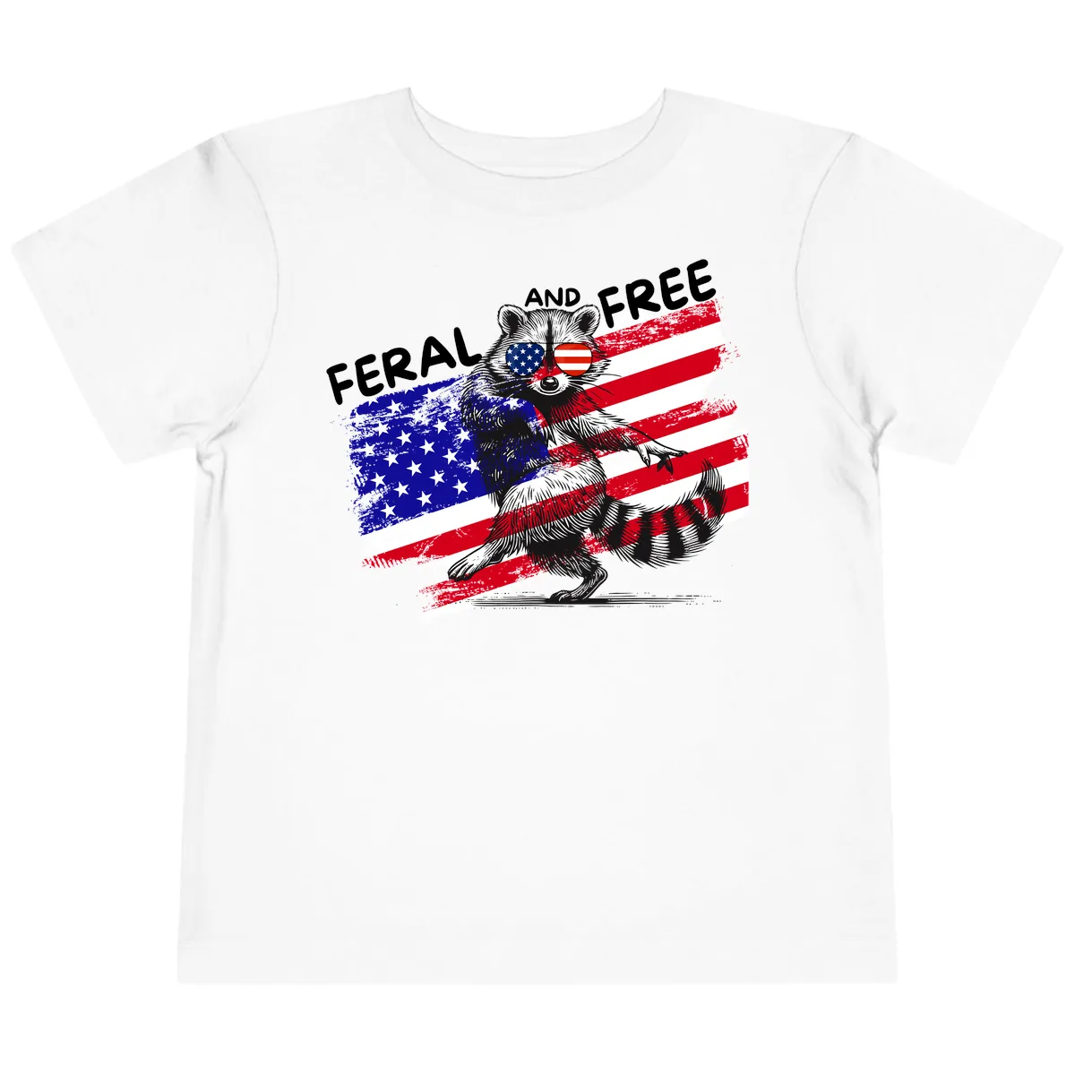 Feral And Free Raccoon American Flag Toddler T-Shirt in White
