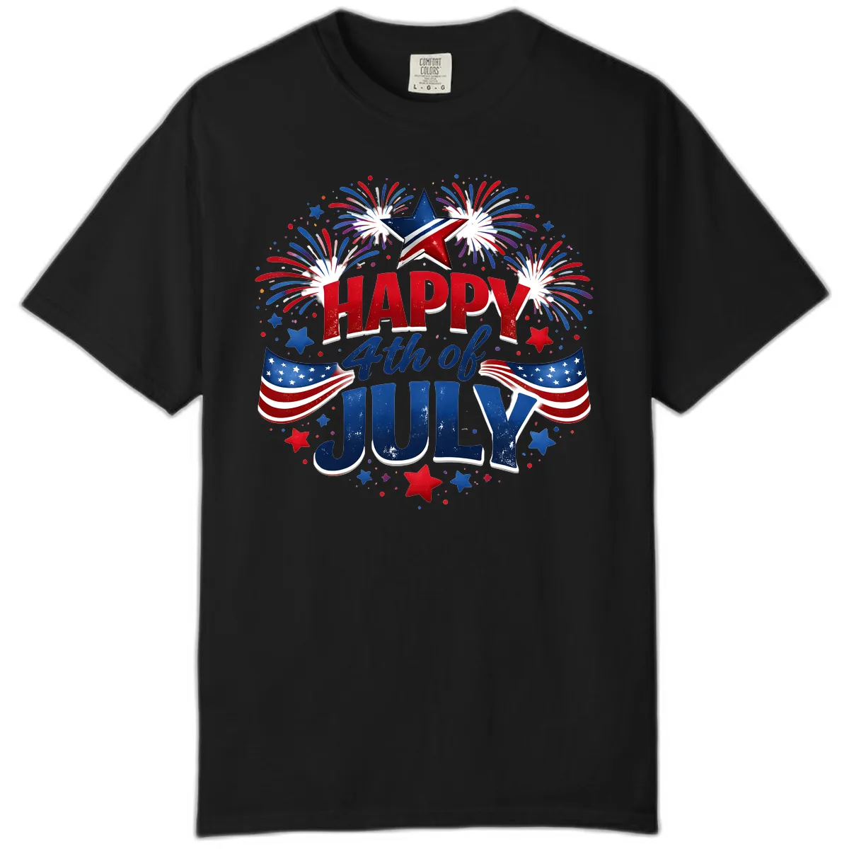 Happy Fourth of July Fireworks and Flags Comfort Color in Black