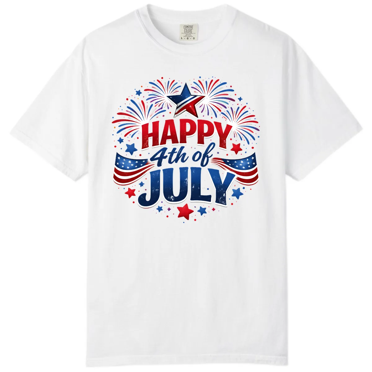 Happy Fourth of July Fireworks and Flags Comfort Color in White