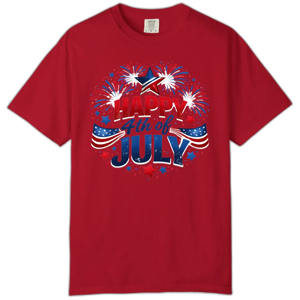Happy Fourth of July Fireworks and Flags Comfort Color in Red