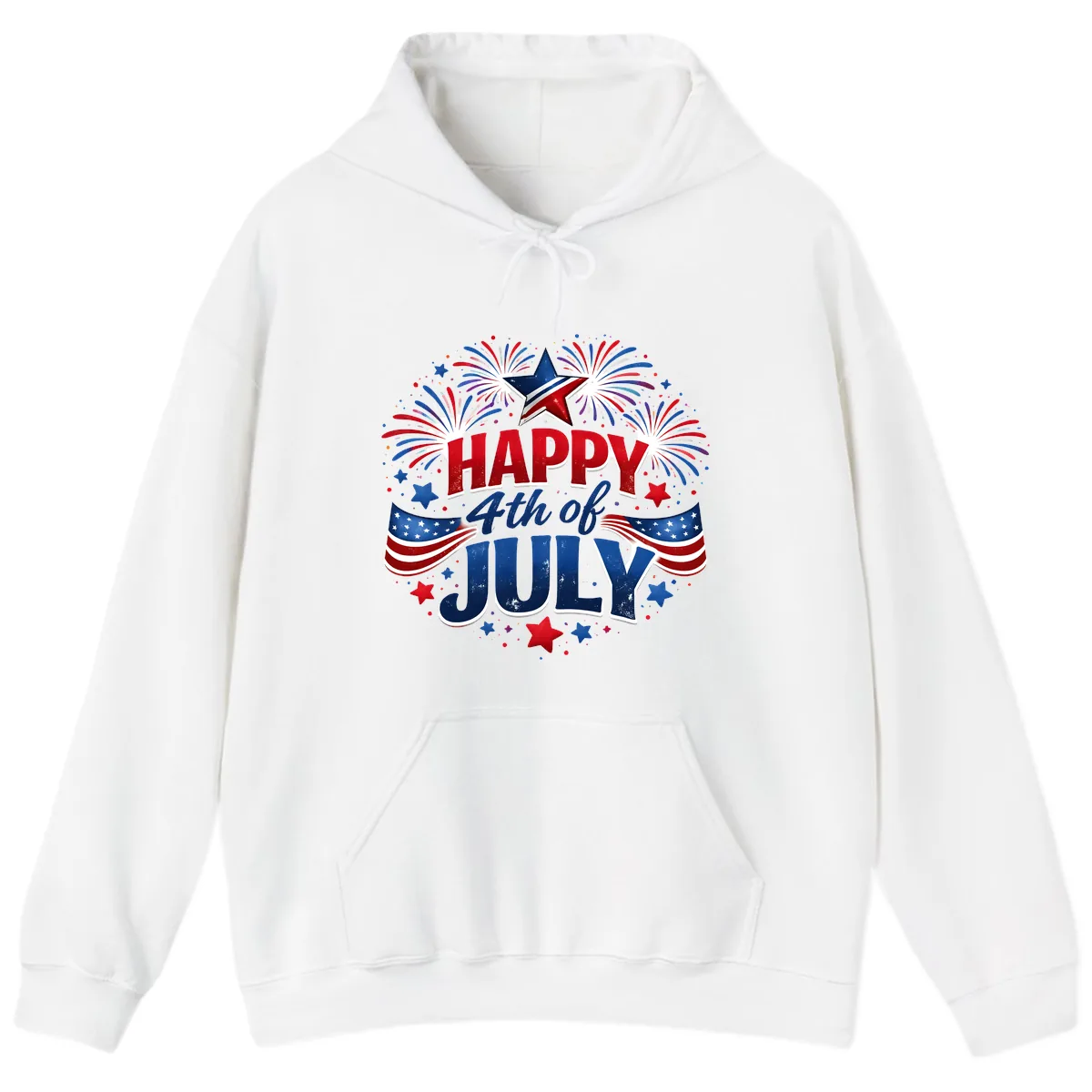 Happy Fourth of July Fireworks and Flags Hoodie in White