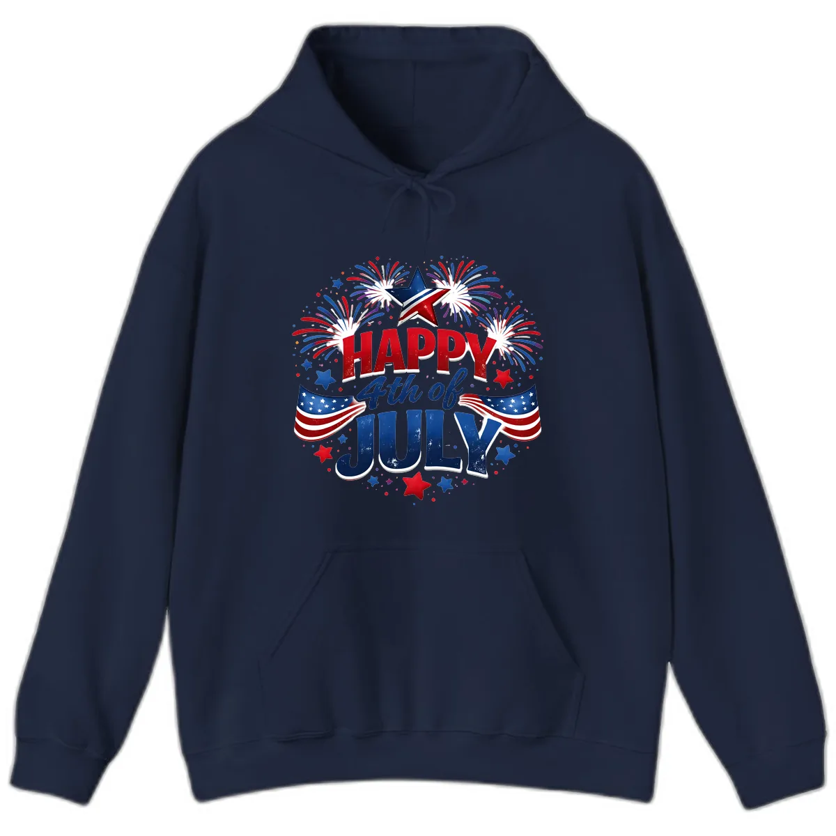 Happy Fourth of July Fireworks and Flags Hoodie in Navy