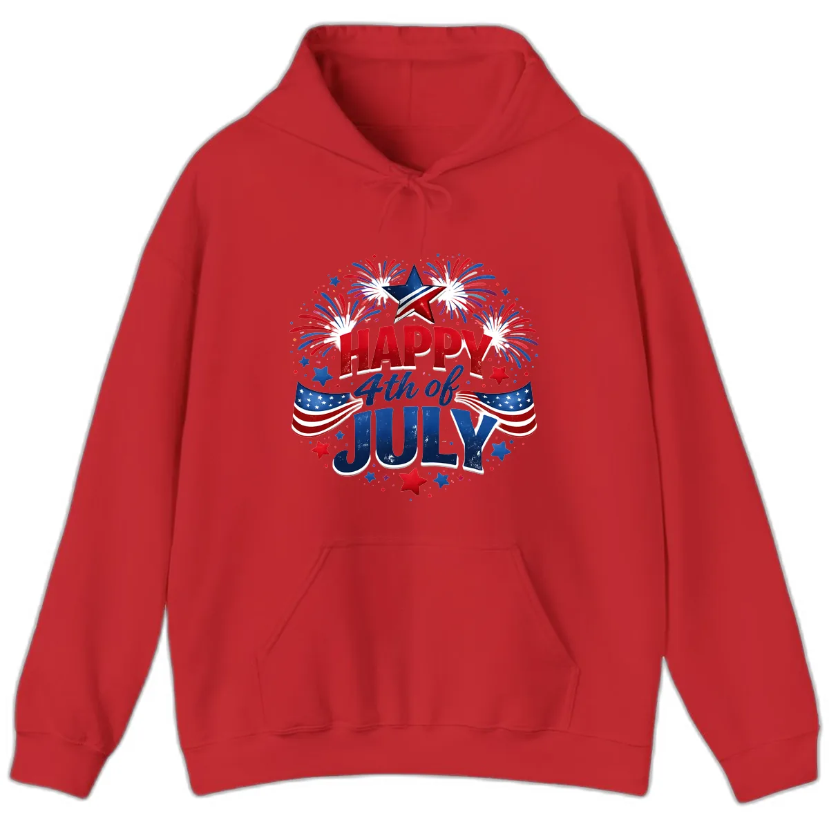 Happy Fourth of July Fireworks and Flags Hoodie in Red