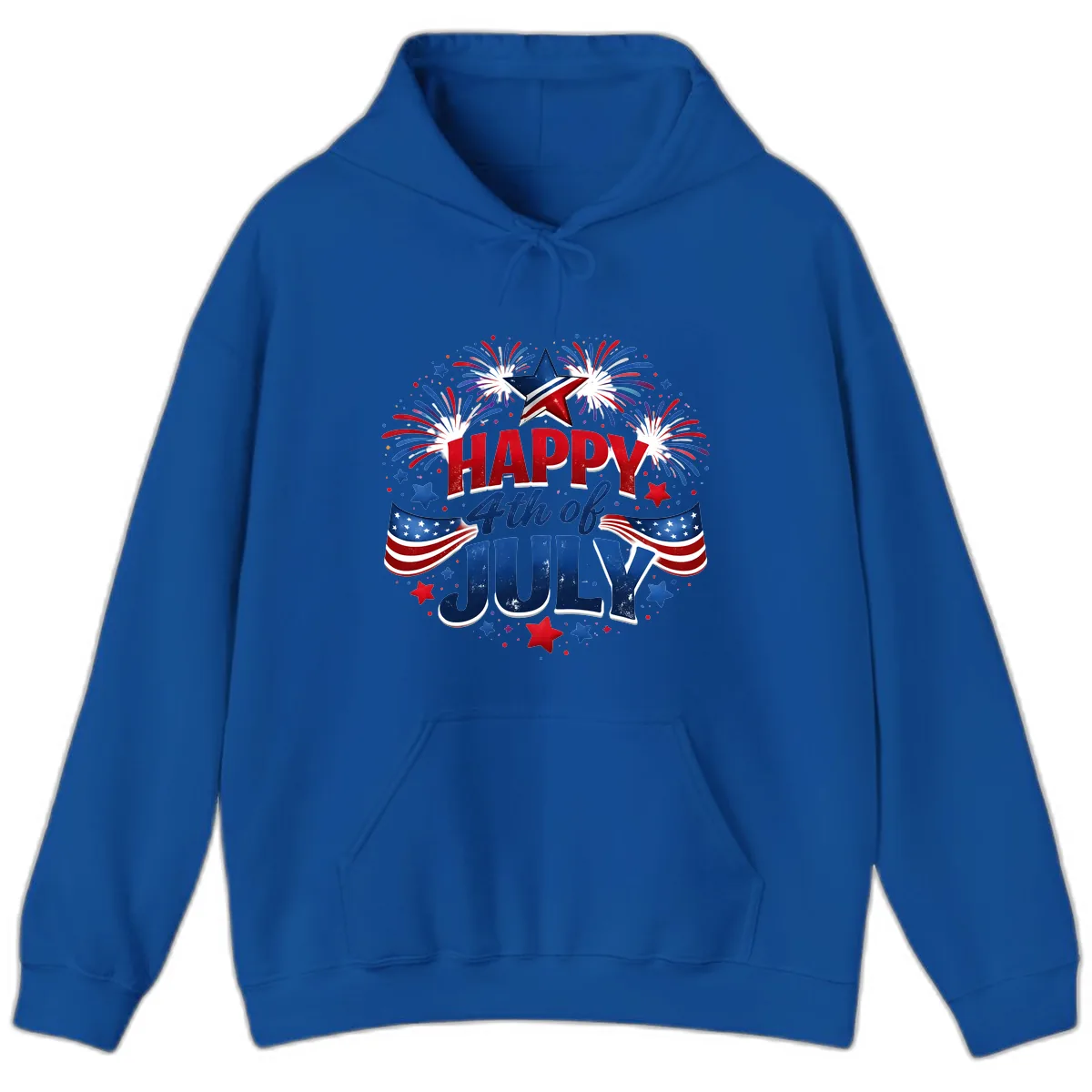 Happy Fourth of July Fireworks and Flags Hoodie in Royal