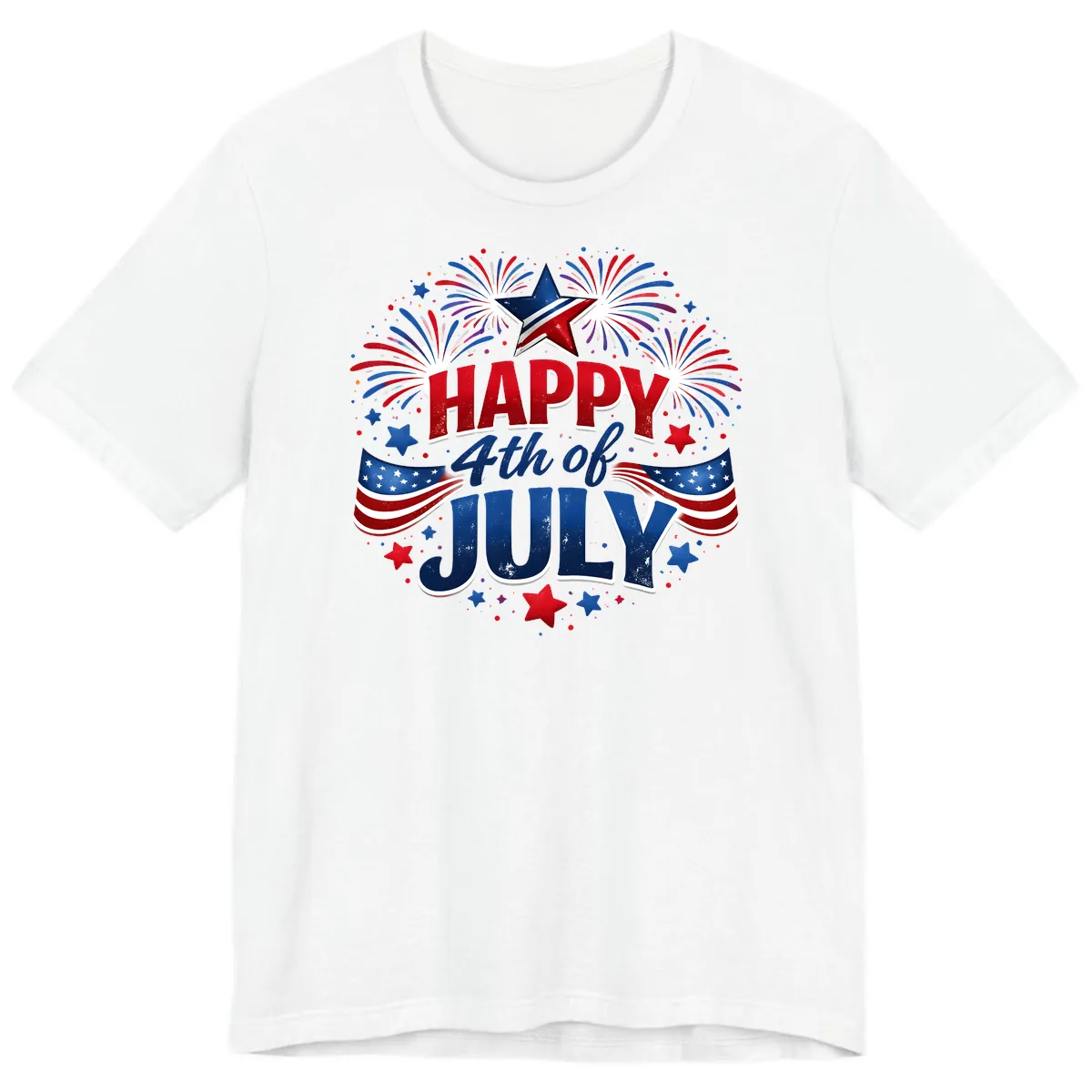 Happy Fourth of July Fireworks and Flags Premium T-Shirt in White