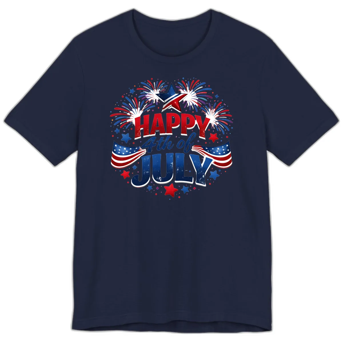 Happy Fourth of July Fireworks and Flags Premium T-Shirt in Navy