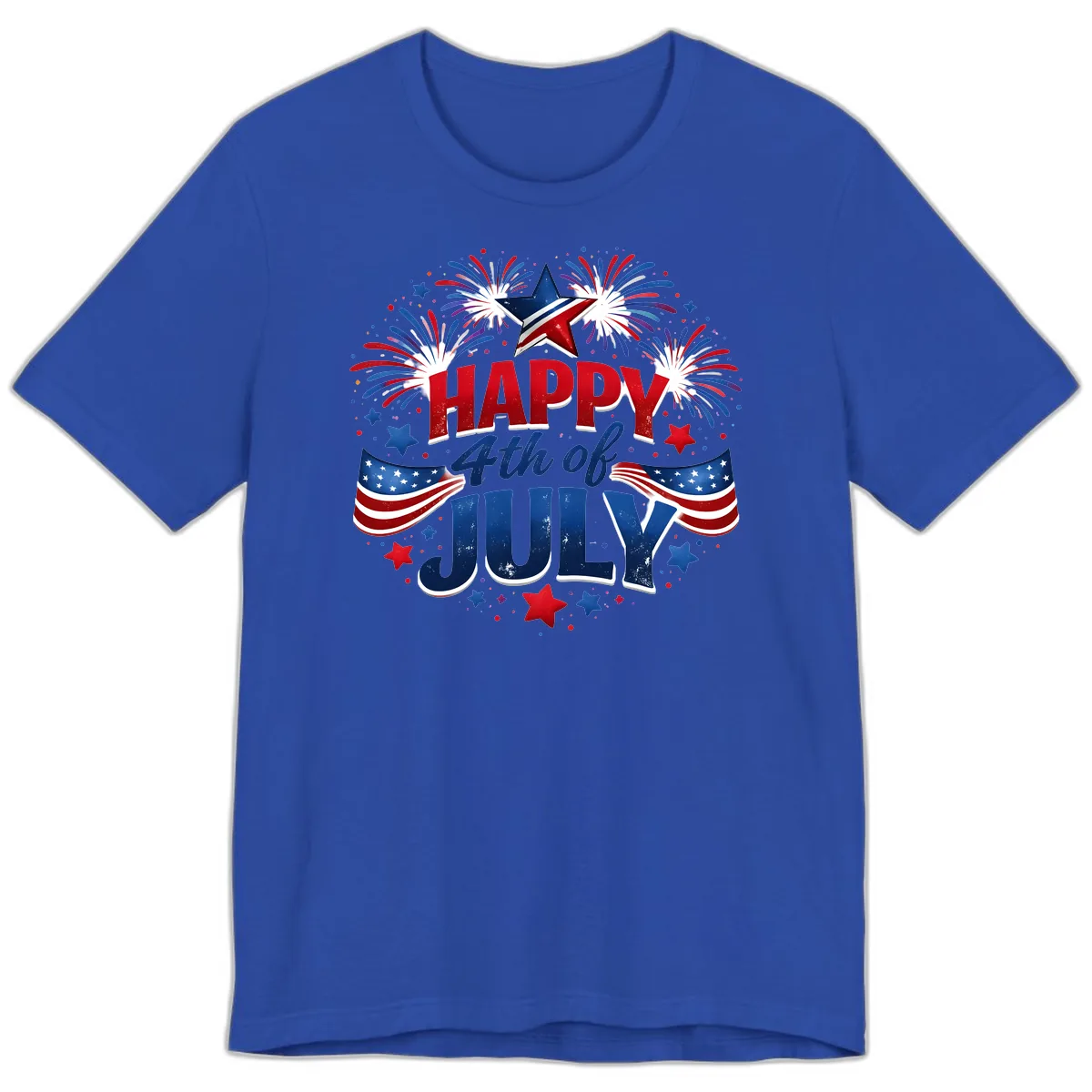 Happy Fourth of July Fireworks and Flags Premium T-Shirt in True Royal