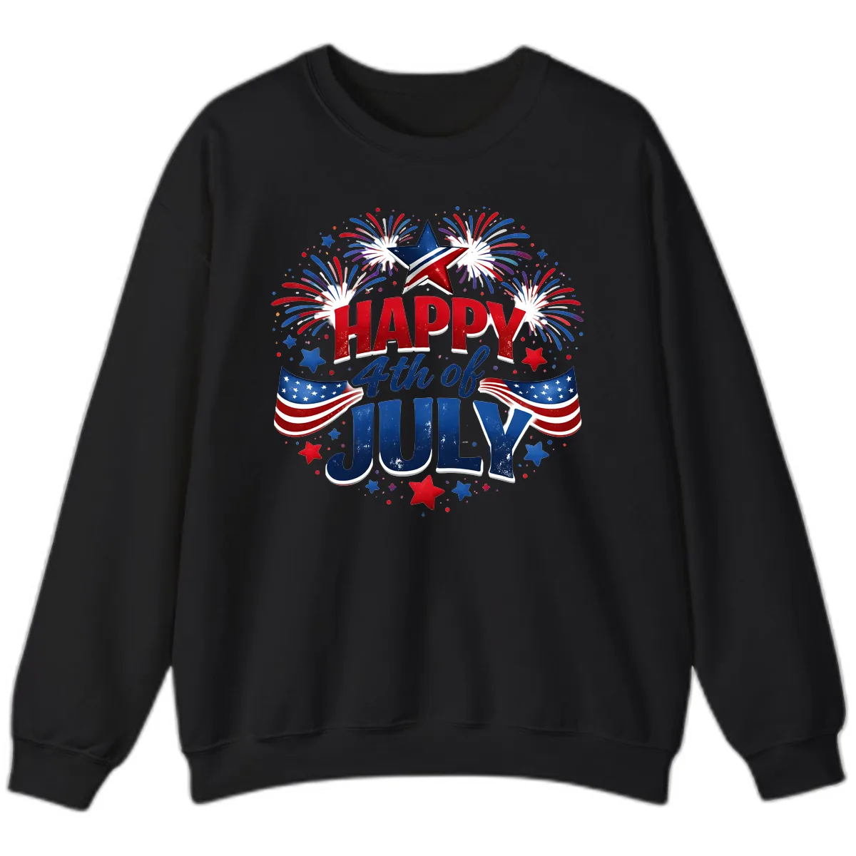 Happy Fourth of July Fireworks and Flags Sweatshirt in Black