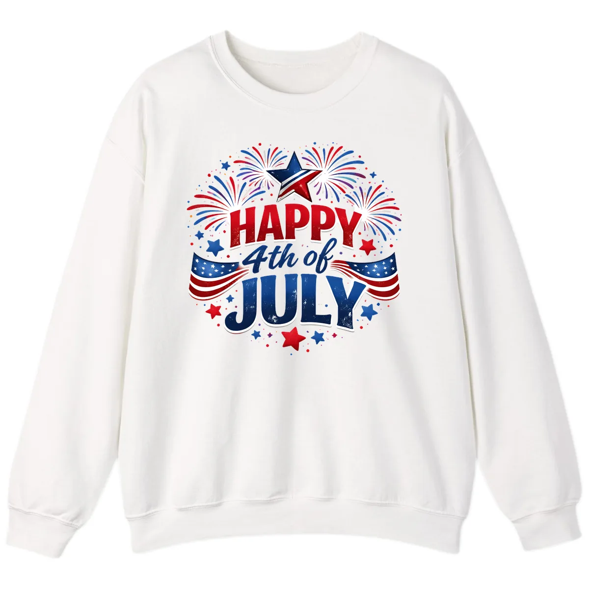 Happy Fourth of July Fireworks and Flags Sweatshirt in White