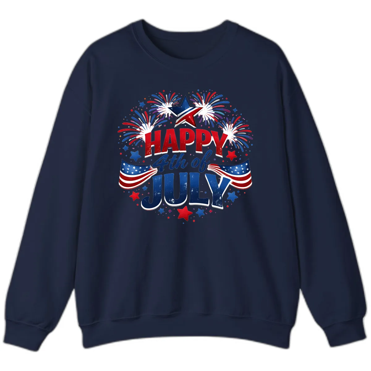 Happy Fourth of July Fireworks and Flags Sweatshirt in Navy