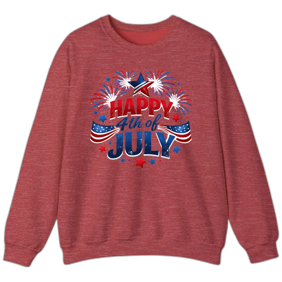 Happy Fourth of July Fireworks and Flags Sweatshirt in Heather Scarlet Red