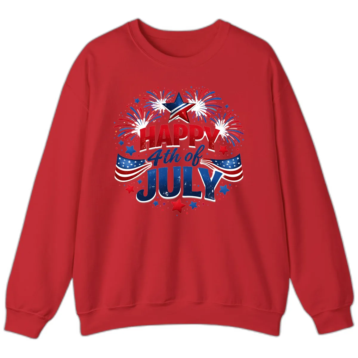 Happy Fourth of July Fireworks and Flags Sweatshirt in Red