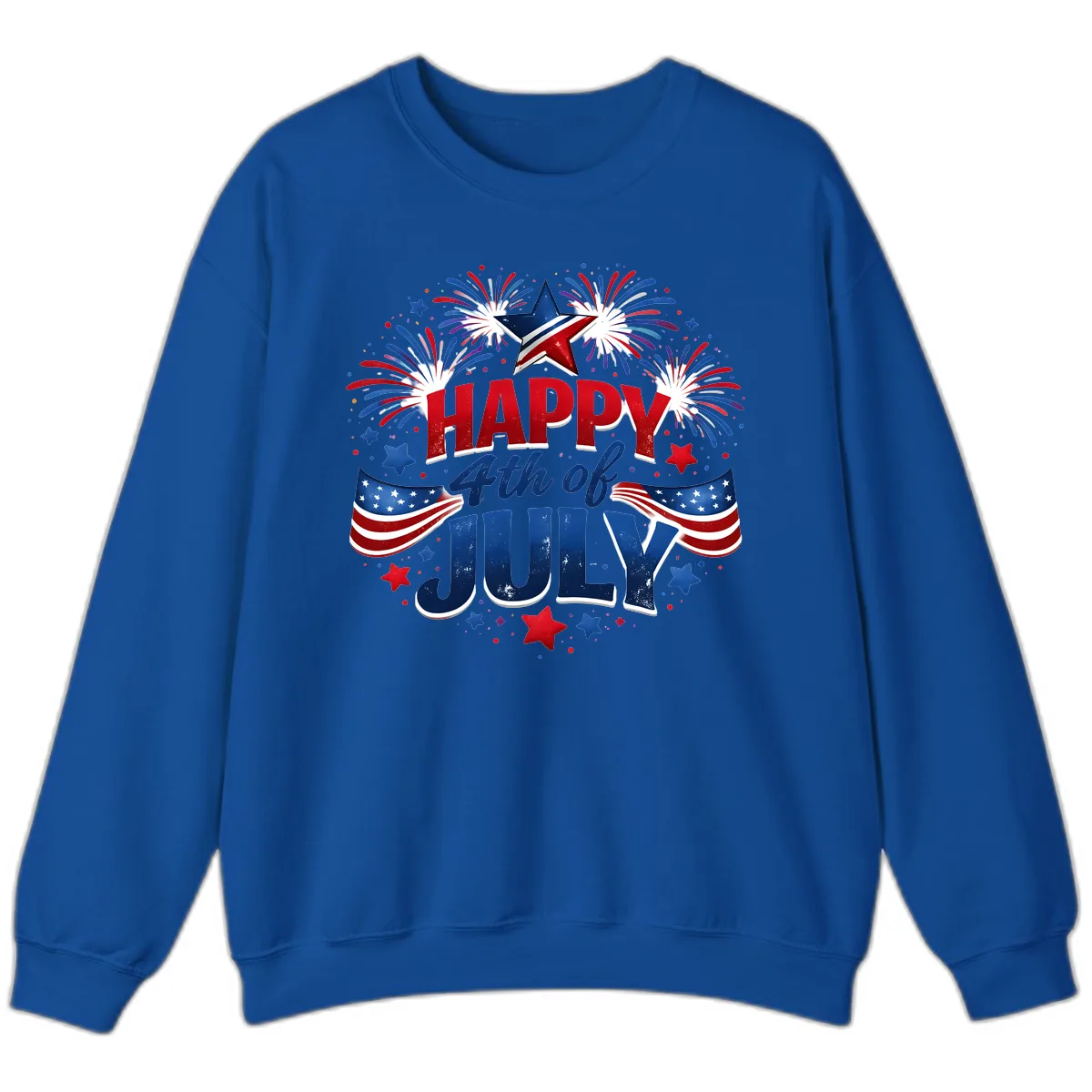 Happy Fourth of July Fireworks and Flags Sweatshirt in Royal
