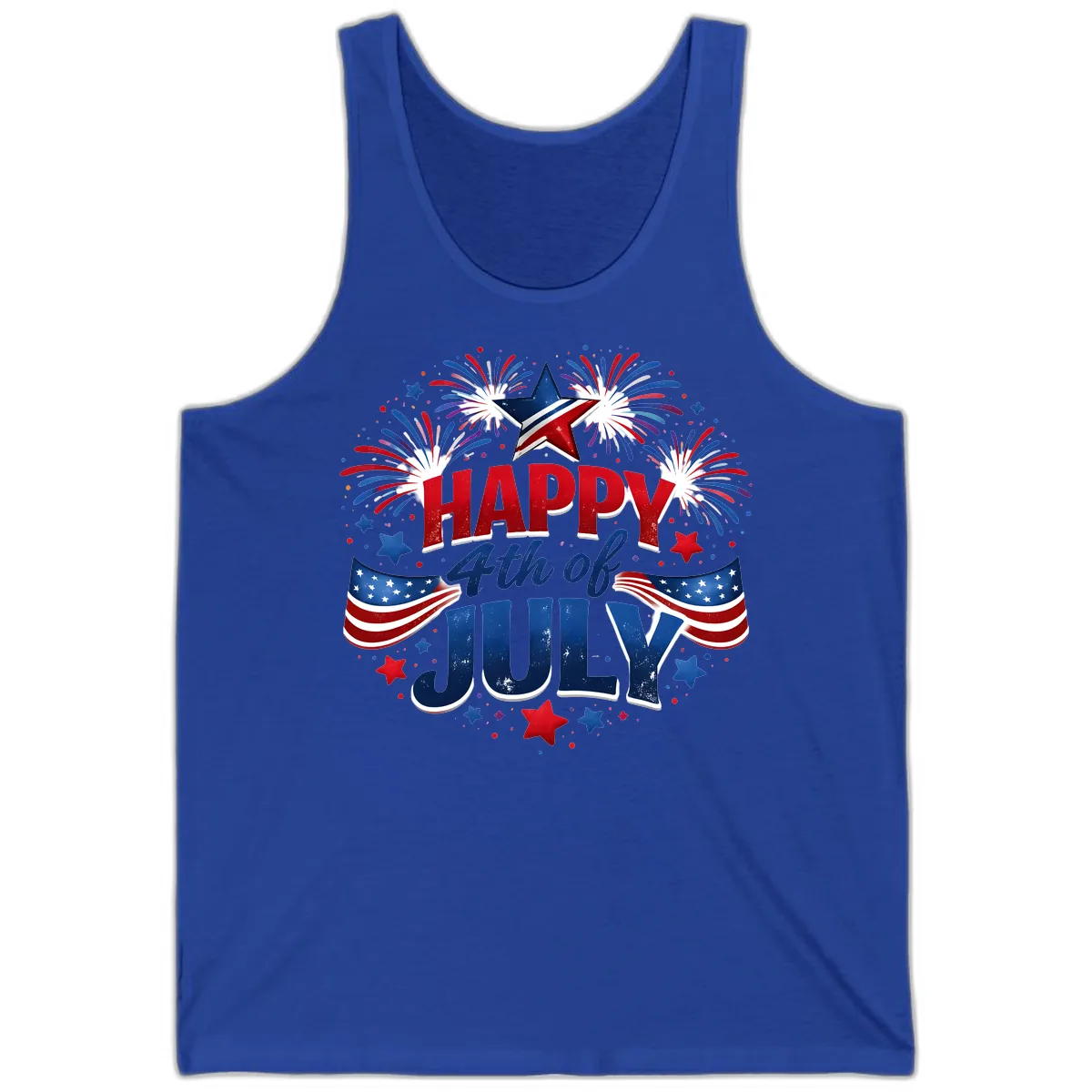 Happy Fourth of July Fireworks and Flags Tank in True Royal