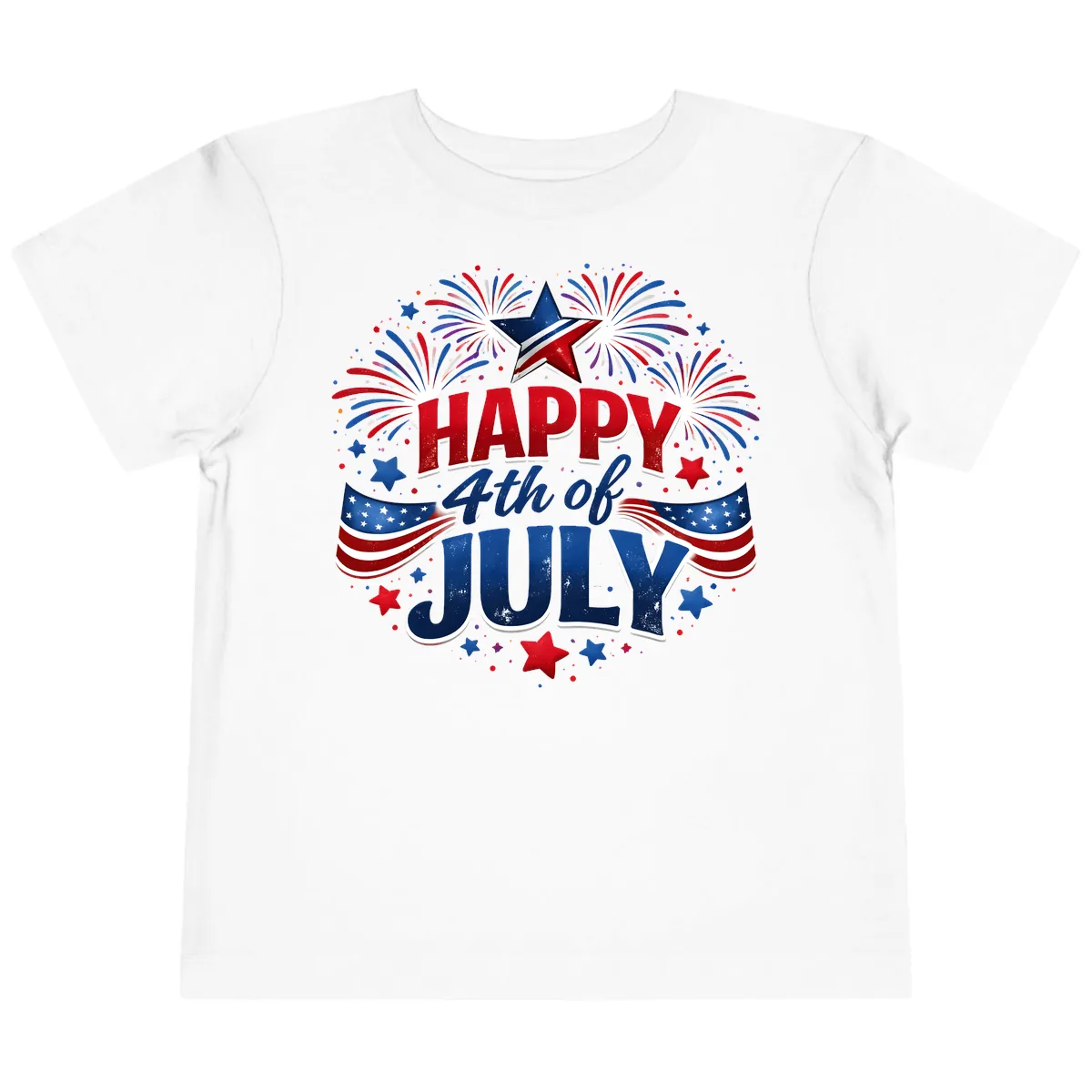 Happy Fourth of July Fireworks and Flags Toddler T-Shirt in White