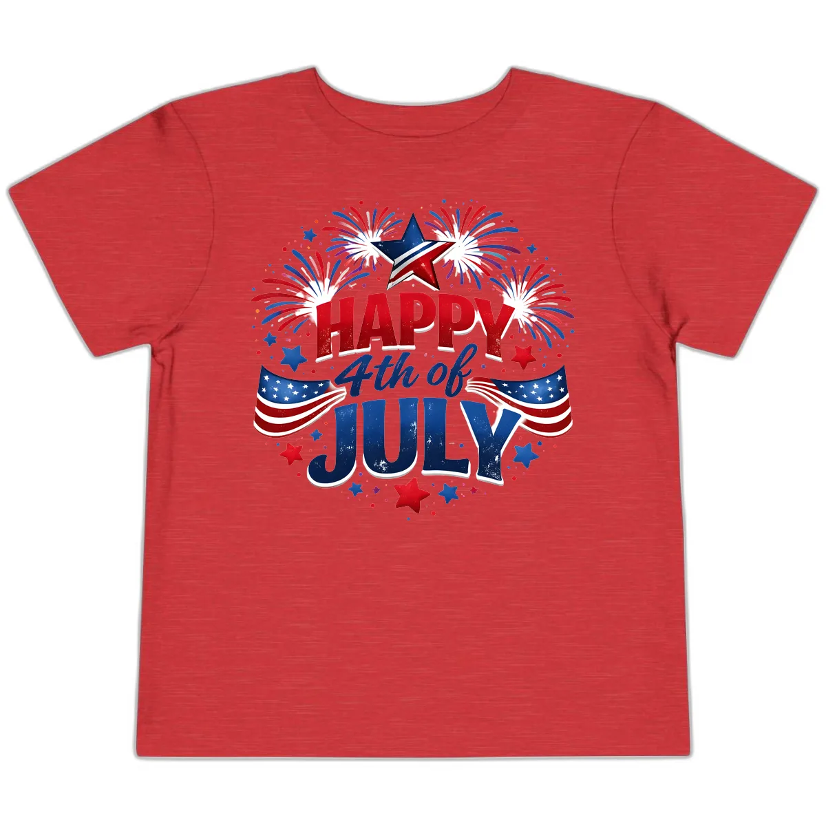 Happy Fourth of July Fireworks and Flags Toddler T-Shirt in Heather Red