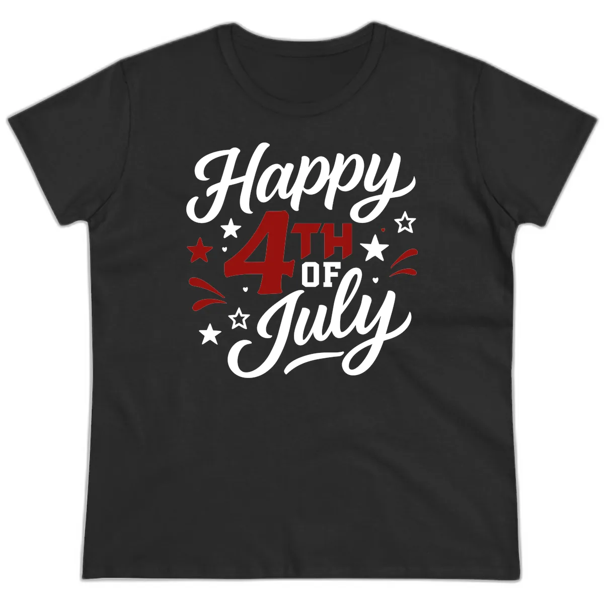 Happy Fourth of July Patriotic Celebration Ladies Tee in Black