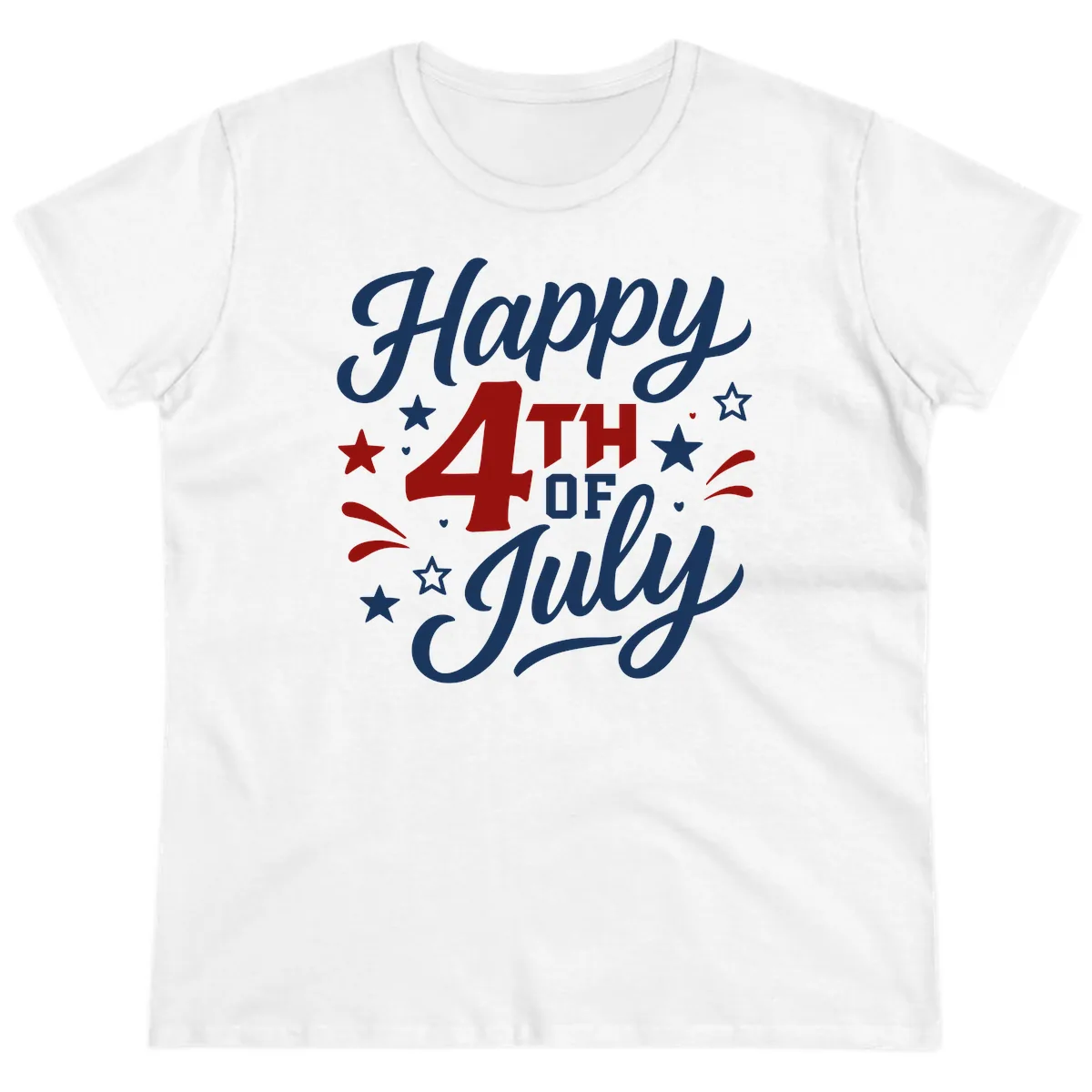 Happy Fourth of July Patriotic Celebration Ladies Tee in White