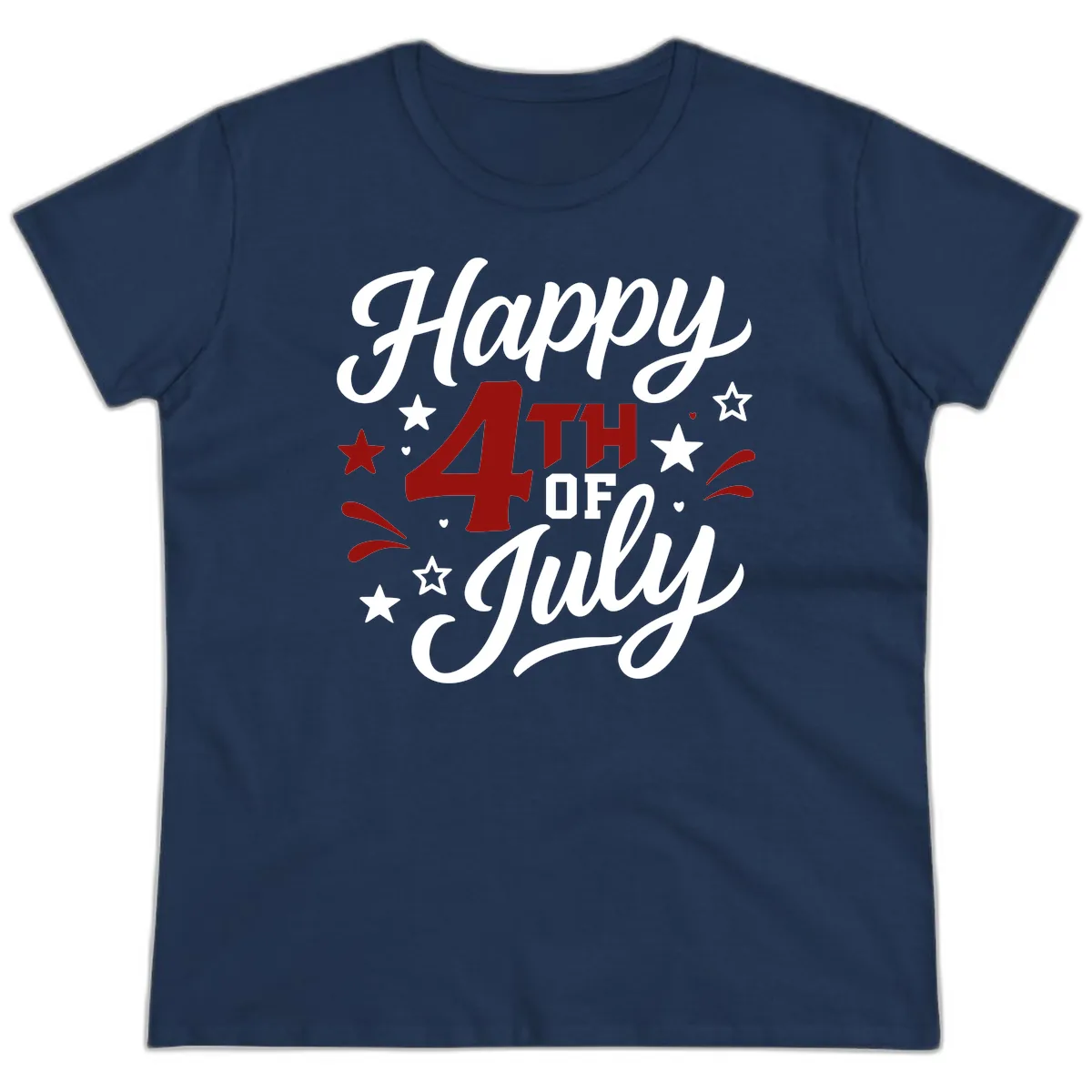 Happy Fourth of July Patriotic Celebration Ladies Tee in Navy