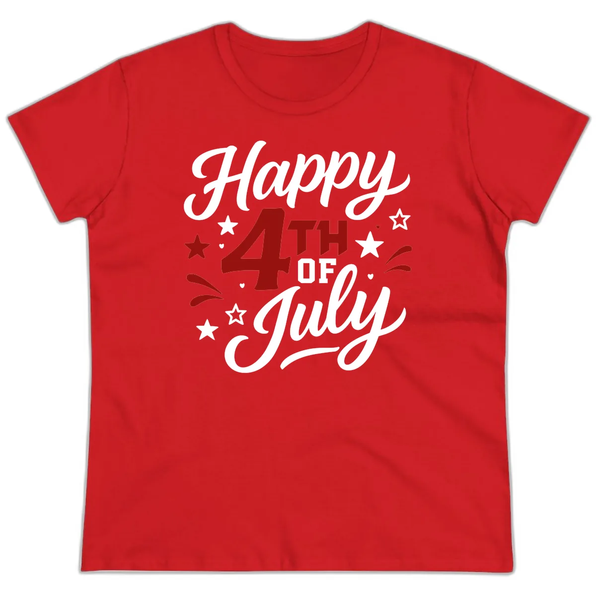 Happy Fourth of July Patriotic Celebration Ladies Tee in Red