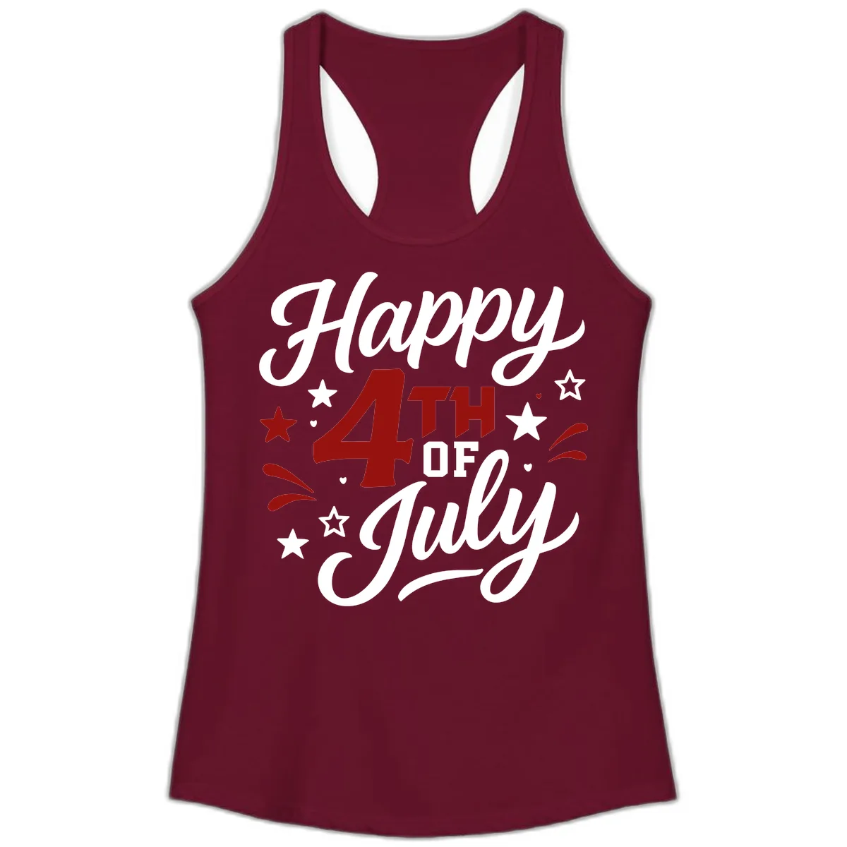 Happy Fourth of July Patriotic Celebration Ladies Tank in Solid Cardinal Red