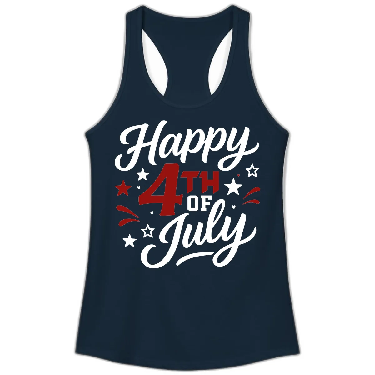 Happy Fourth of July Patriotic Celebration Ladies Tank in Solid Midnight Navy