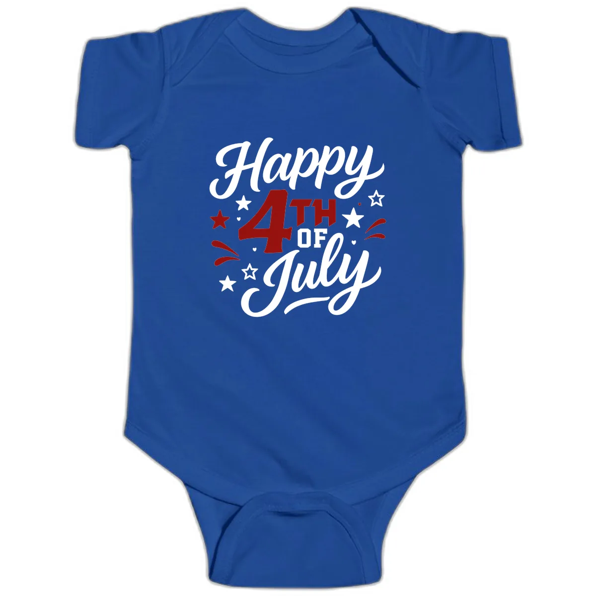 Happy Fourth of July Patriotic Celebration Baby Onesie in Royal