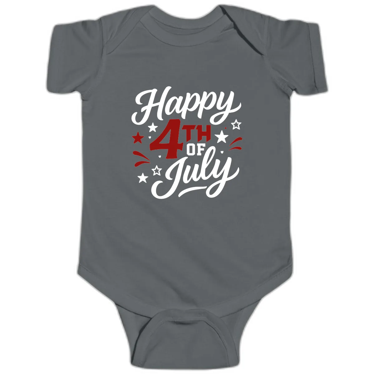 Happy Fourth of July Patriotic Celebration Baby Onesie in Charcoal