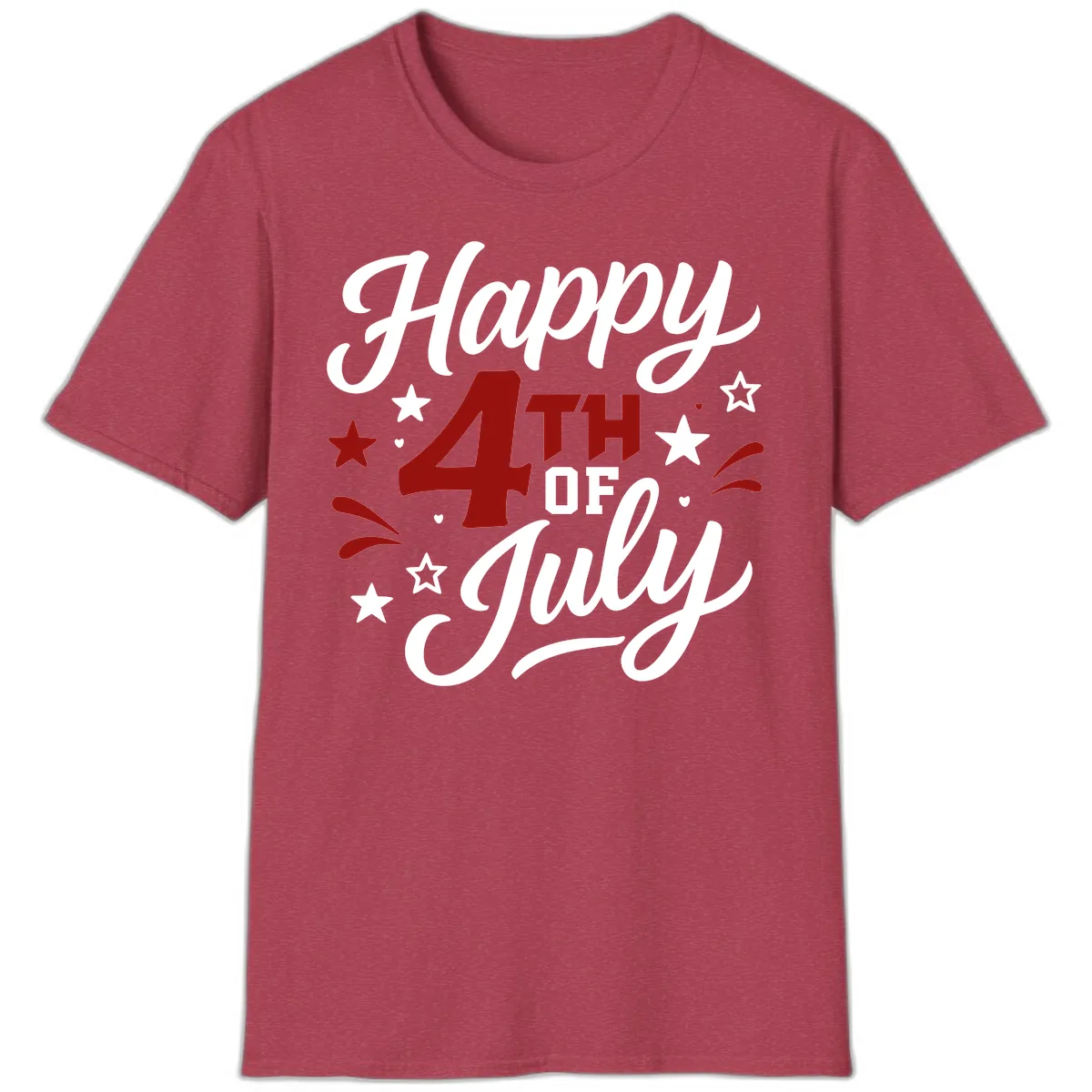 Happy Fourth of July Patriotic Celebration T-Shirt in Heather Cardinal